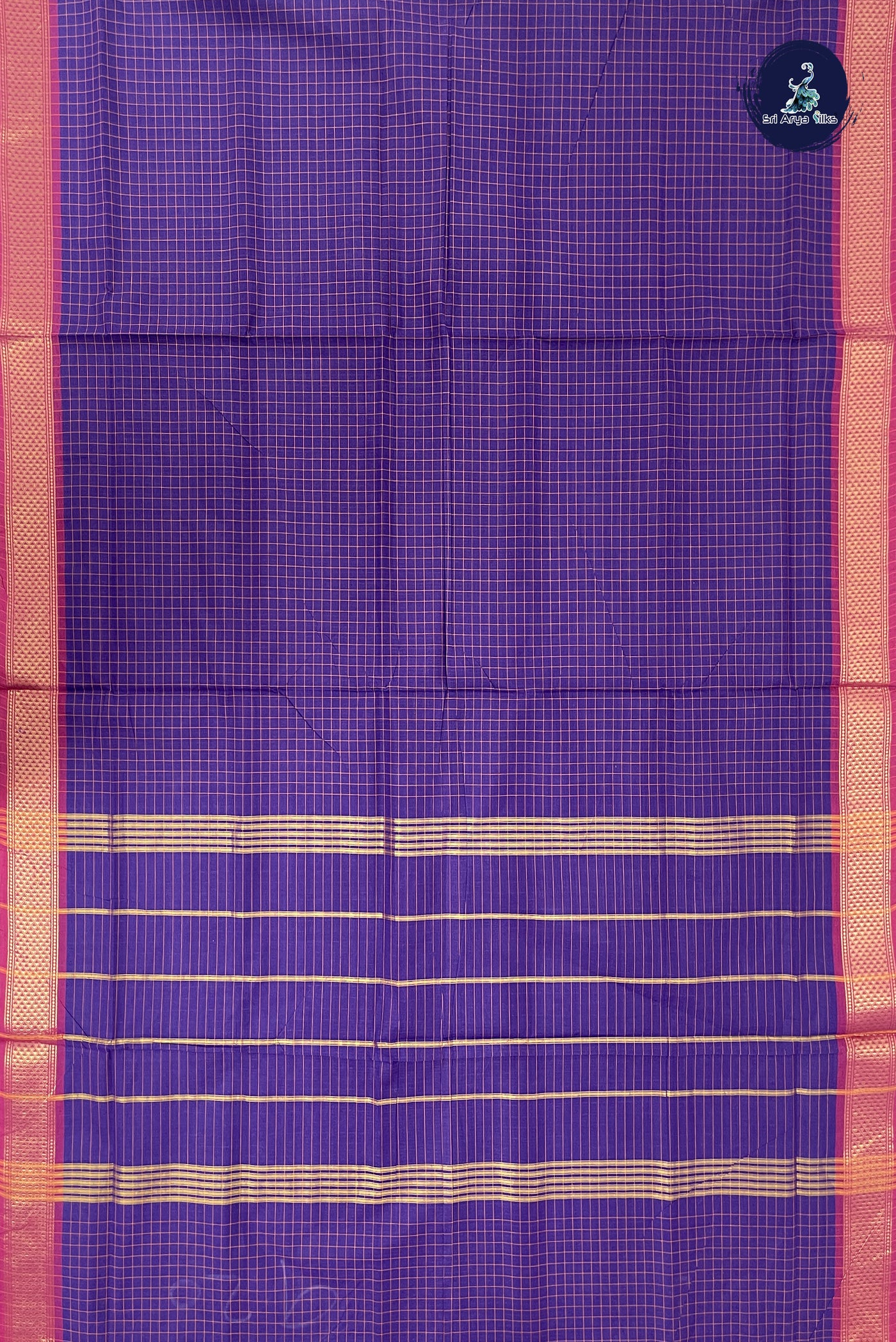 Violet Madisar Cotton Saree With Checked Pattern
