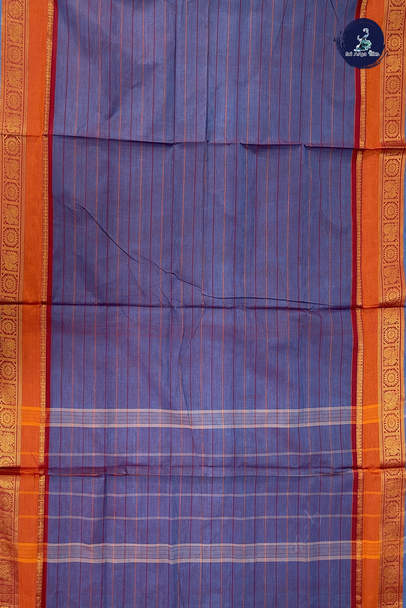 Blue Madisar Cotton Saree With Stripes Pattern
