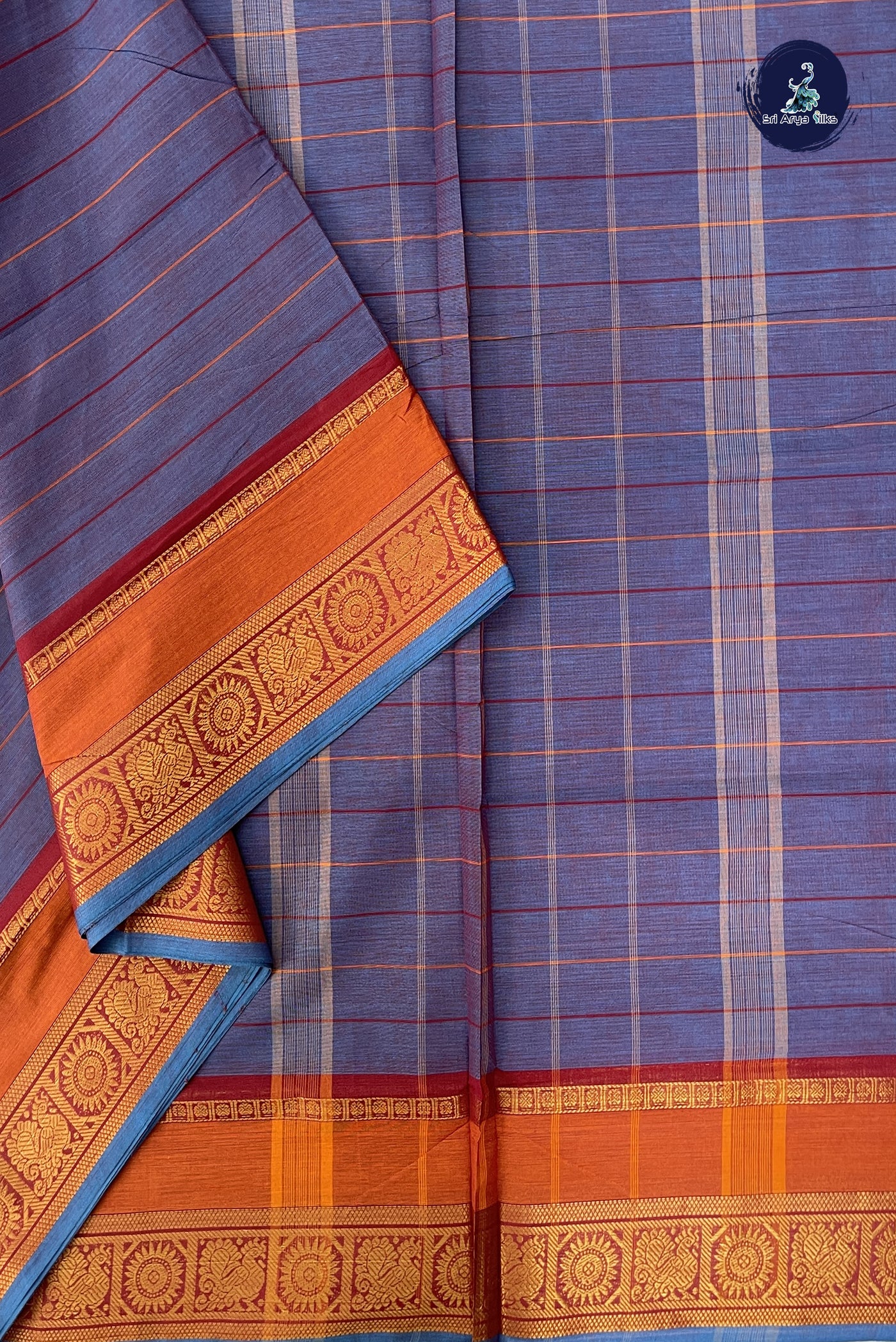 Blue Madisar Cotton Saree With Stripes Pattern
