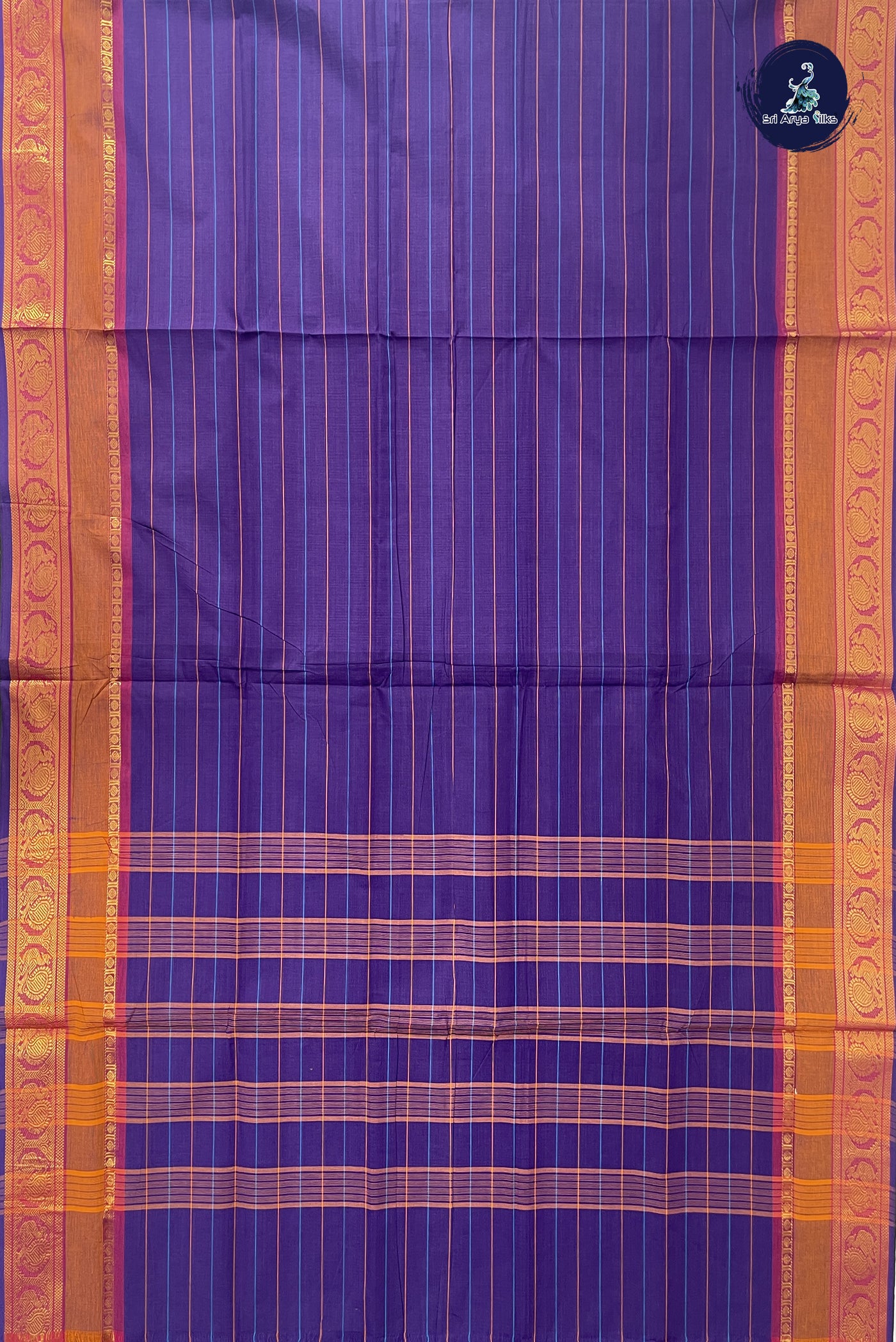 Violet Madisar Cotton Saree With Stripes Pattern