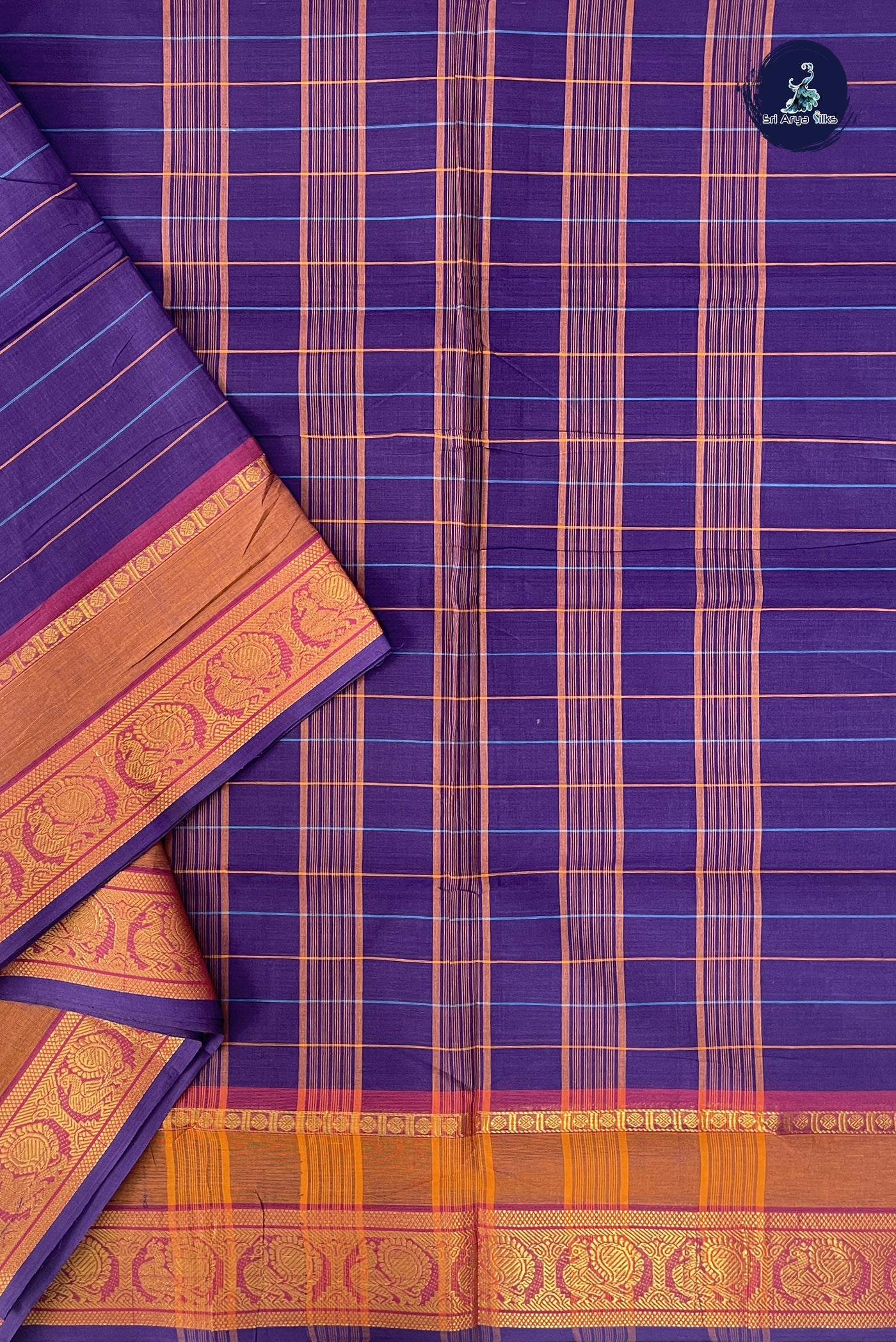 Violet Madisar Cotton Saree With Stripes Pattern