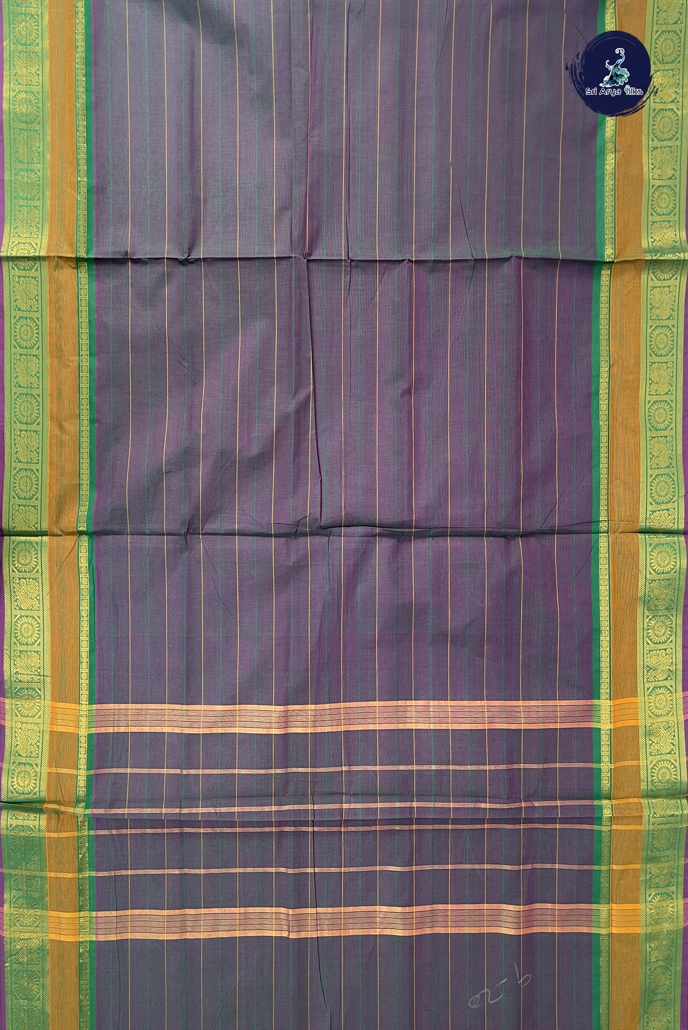 Bluish Green Madisar Cotton Saree With Stripes Pattern