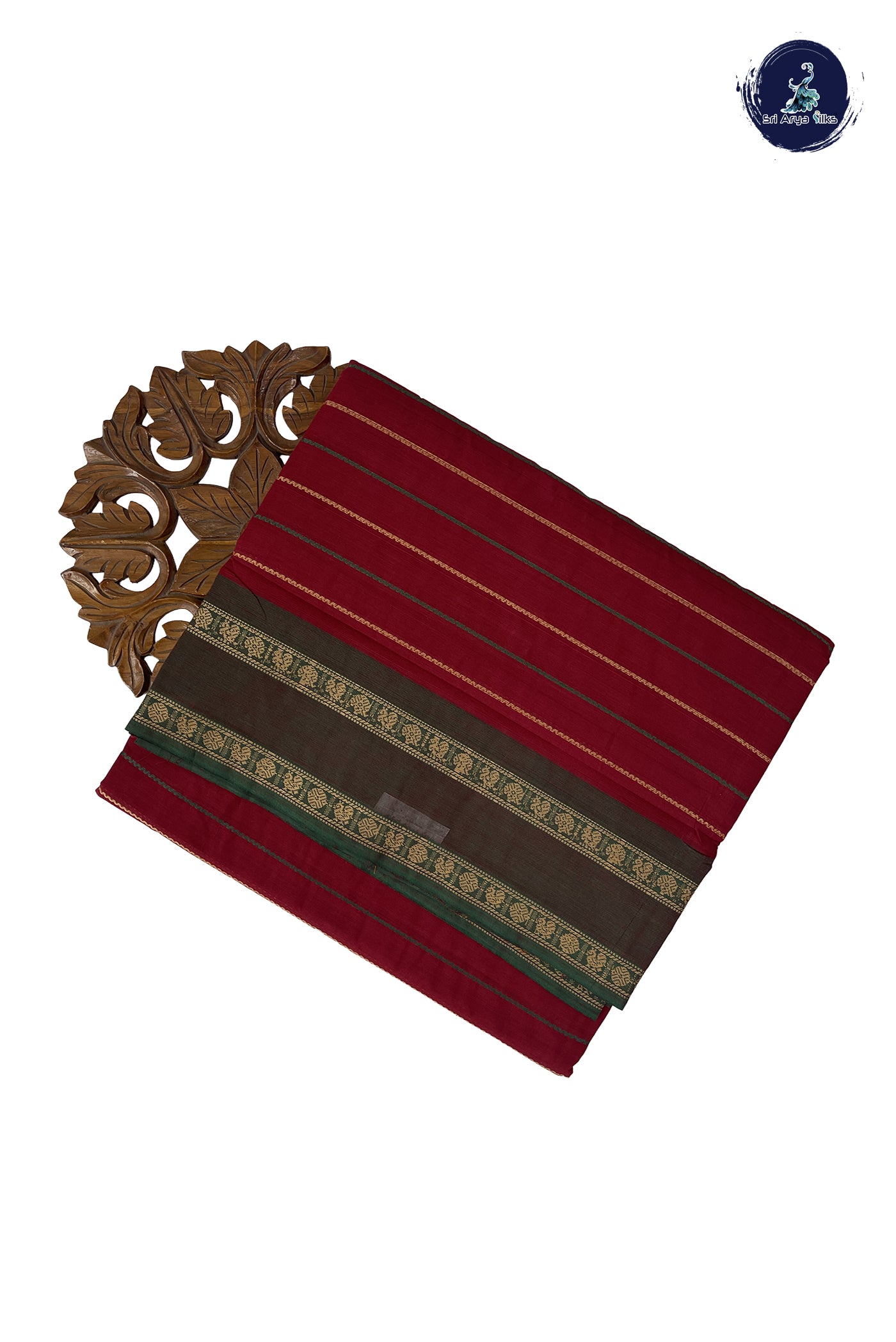 Maroon Madisar Cotton Saree With Veldhari Stripes Pattern