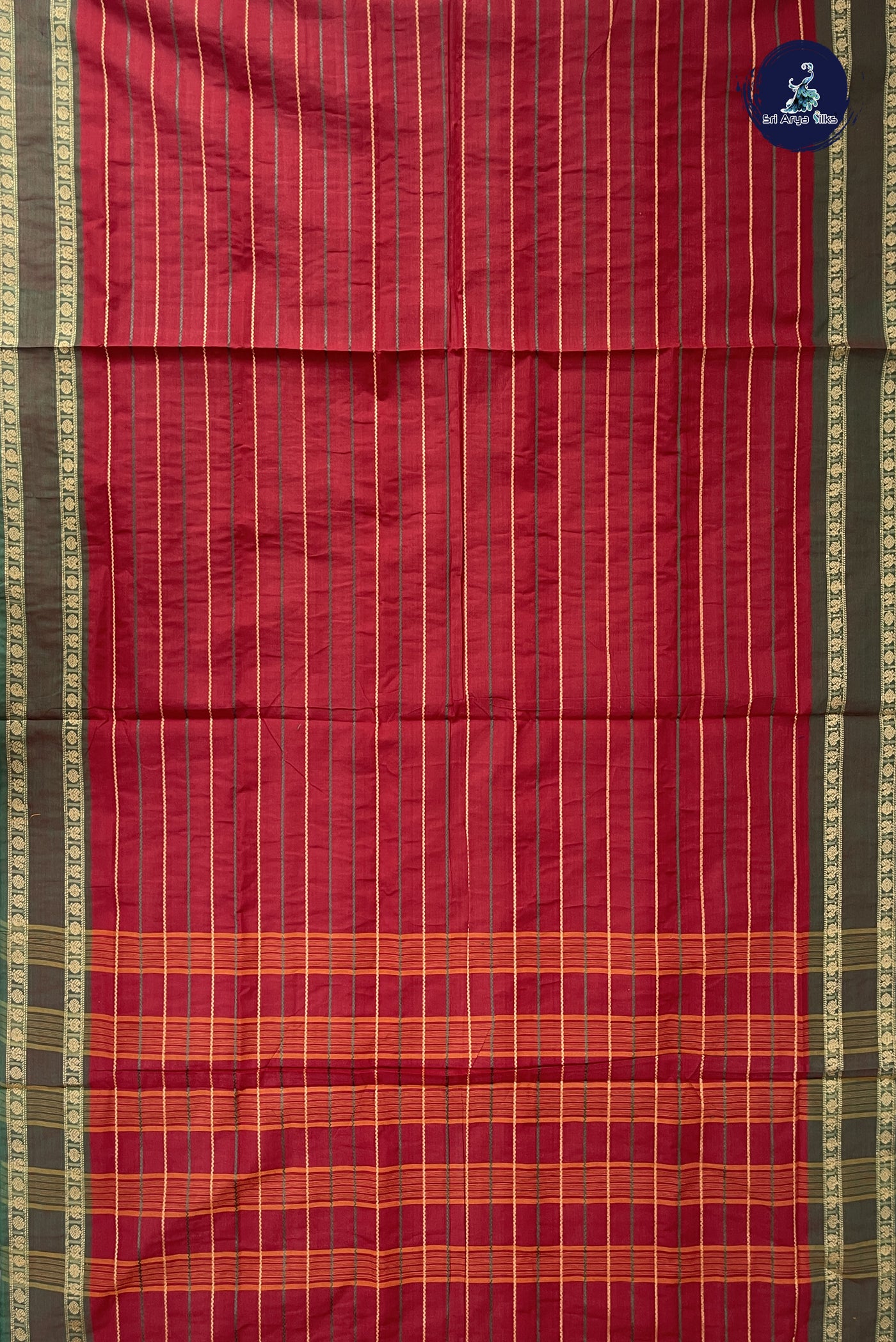 Maroon Madisar Cotton Saree With Veldhari Stripes Pattern