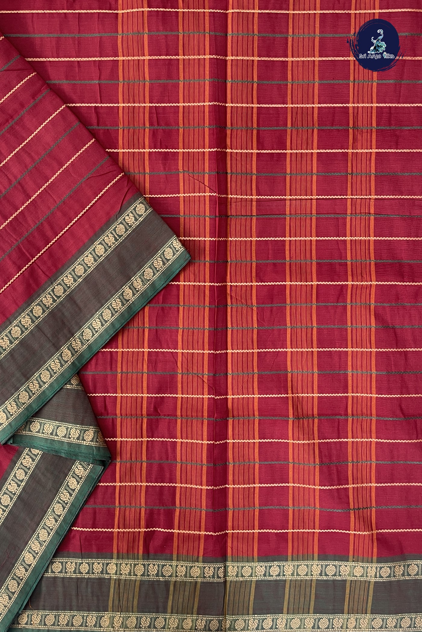 Maroon Madisar Cotton Saree With Veldhari Stripes Pattern
