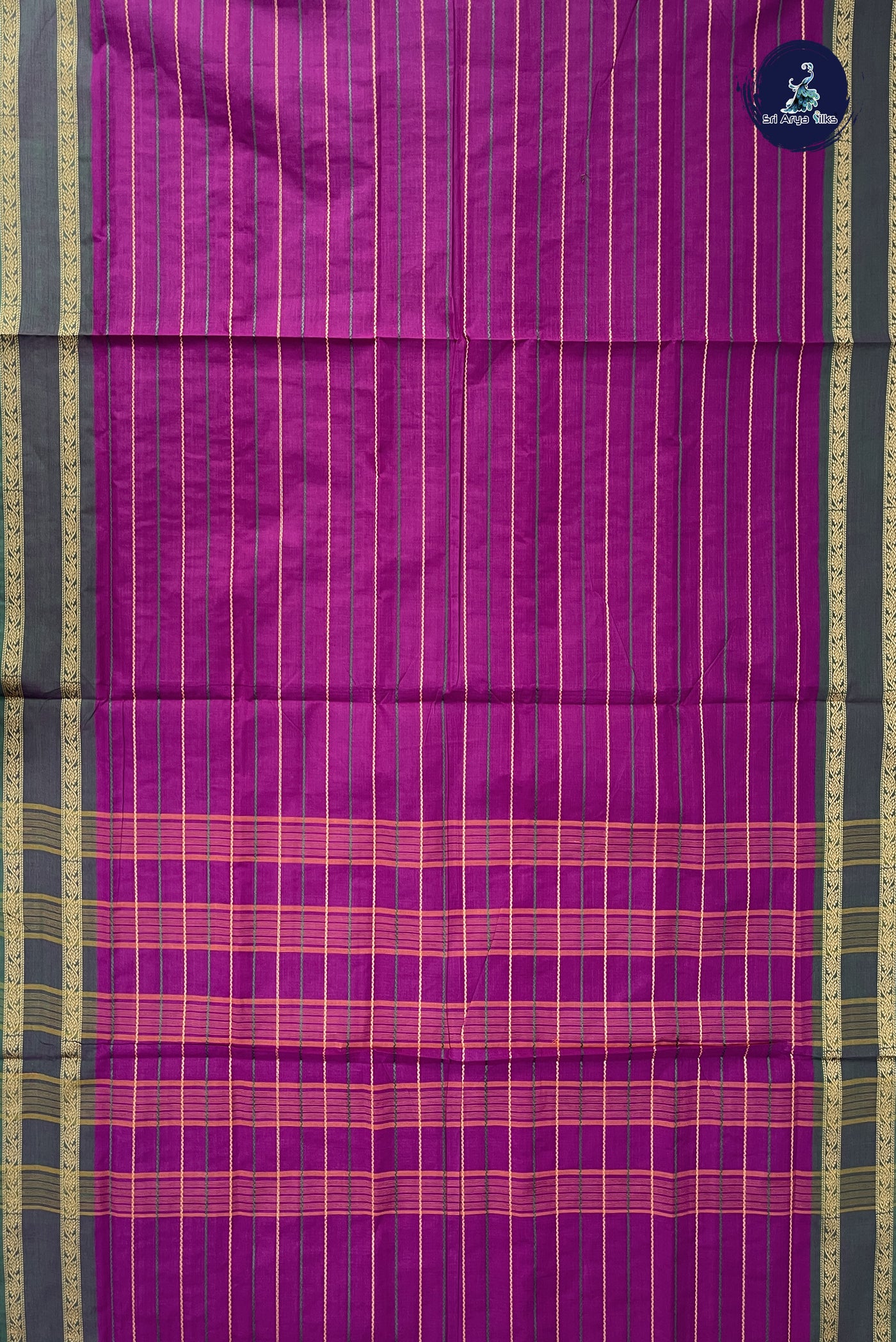 Purple Madisar Cotton Saree With Veldhari Stripes Pattern