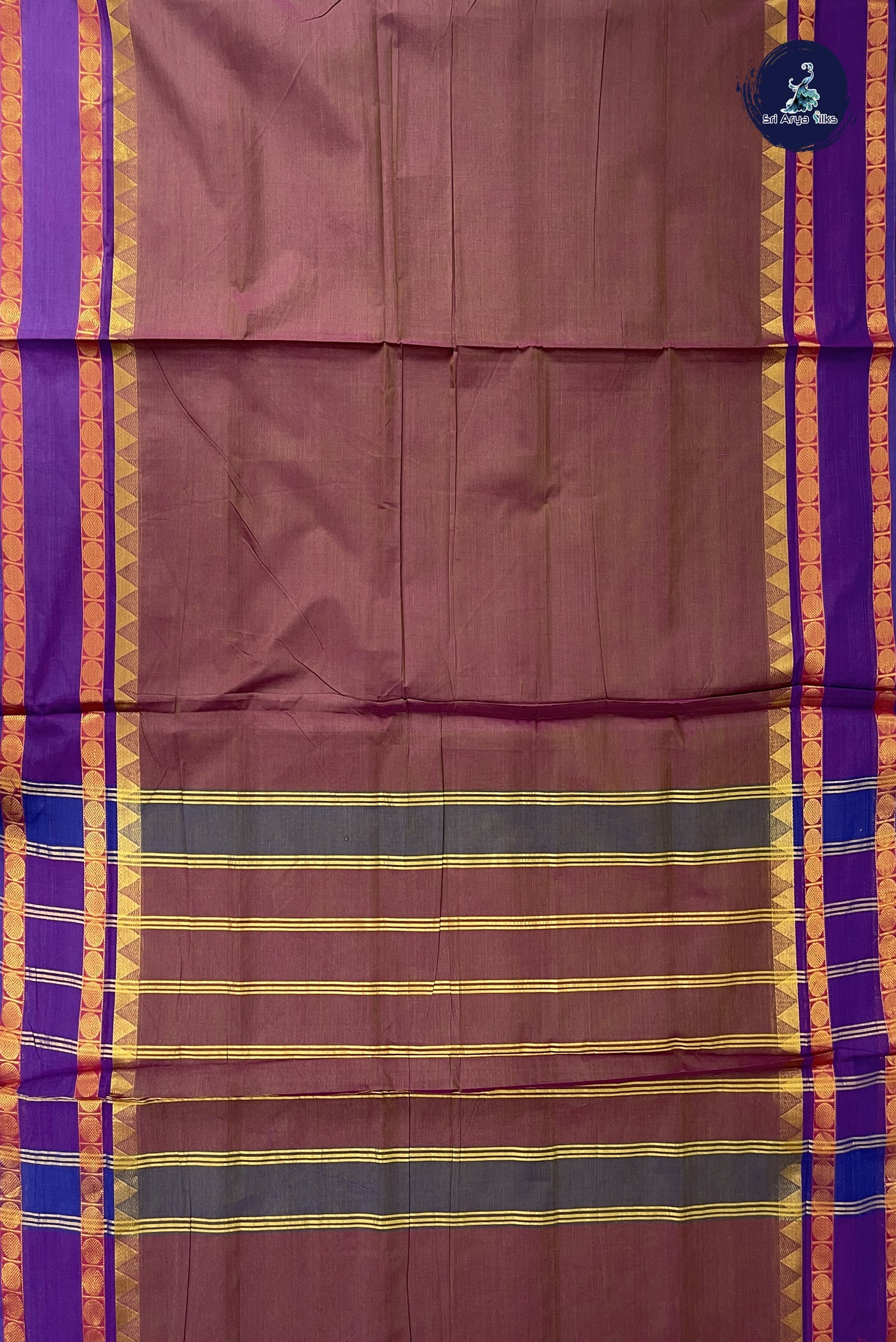 Dual Tone Brown Madisar Cotton Saree With Plain Pattern