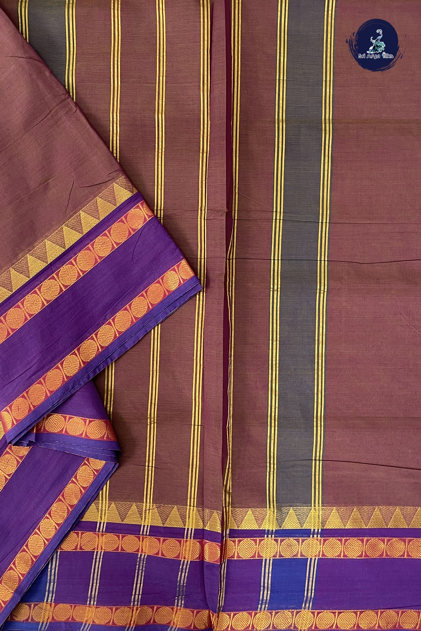 Dual Tone Brown Madisar Cotton Saree With Plain Pattern
