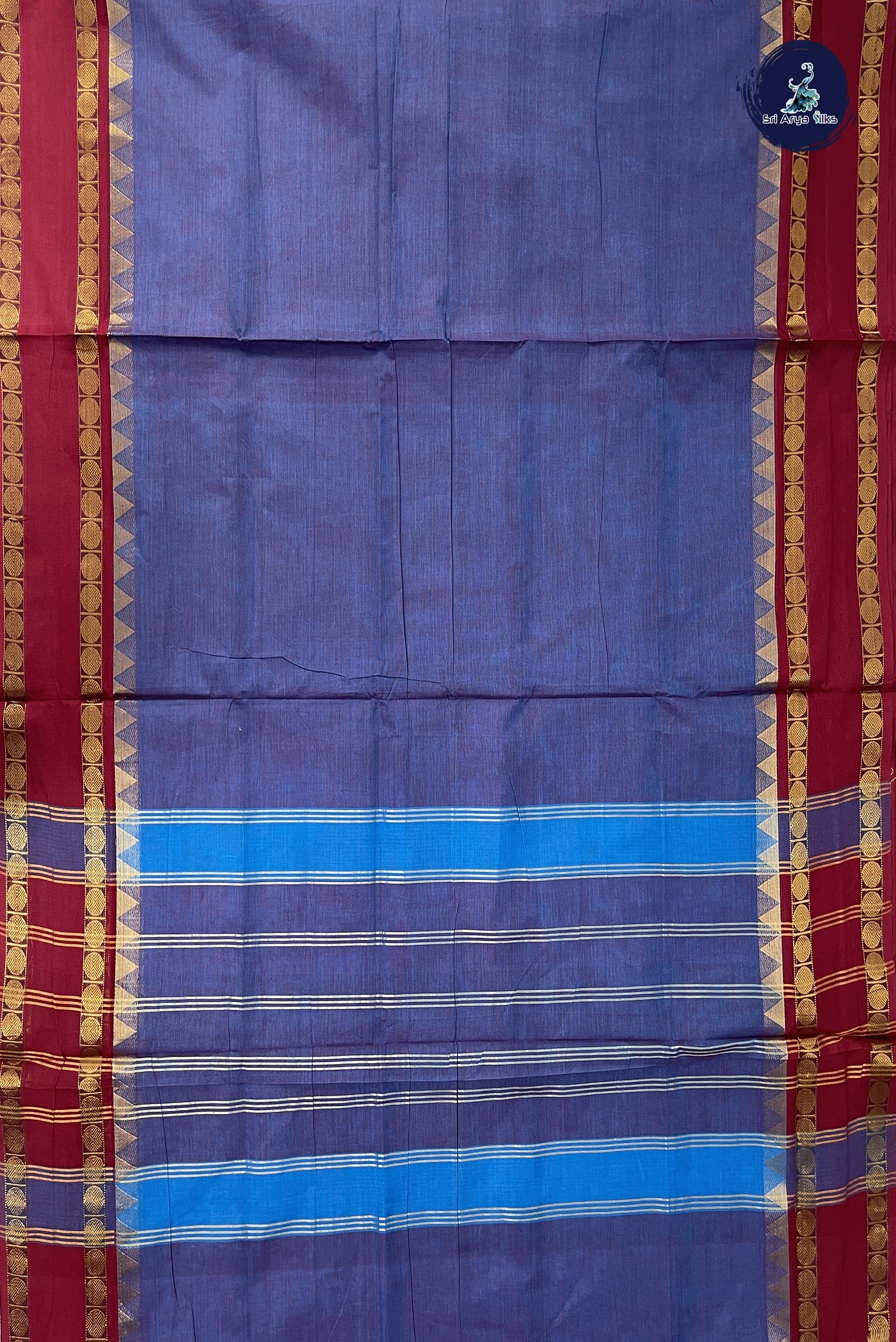 Blue Madisar Cotton Saree With Plain Pattern