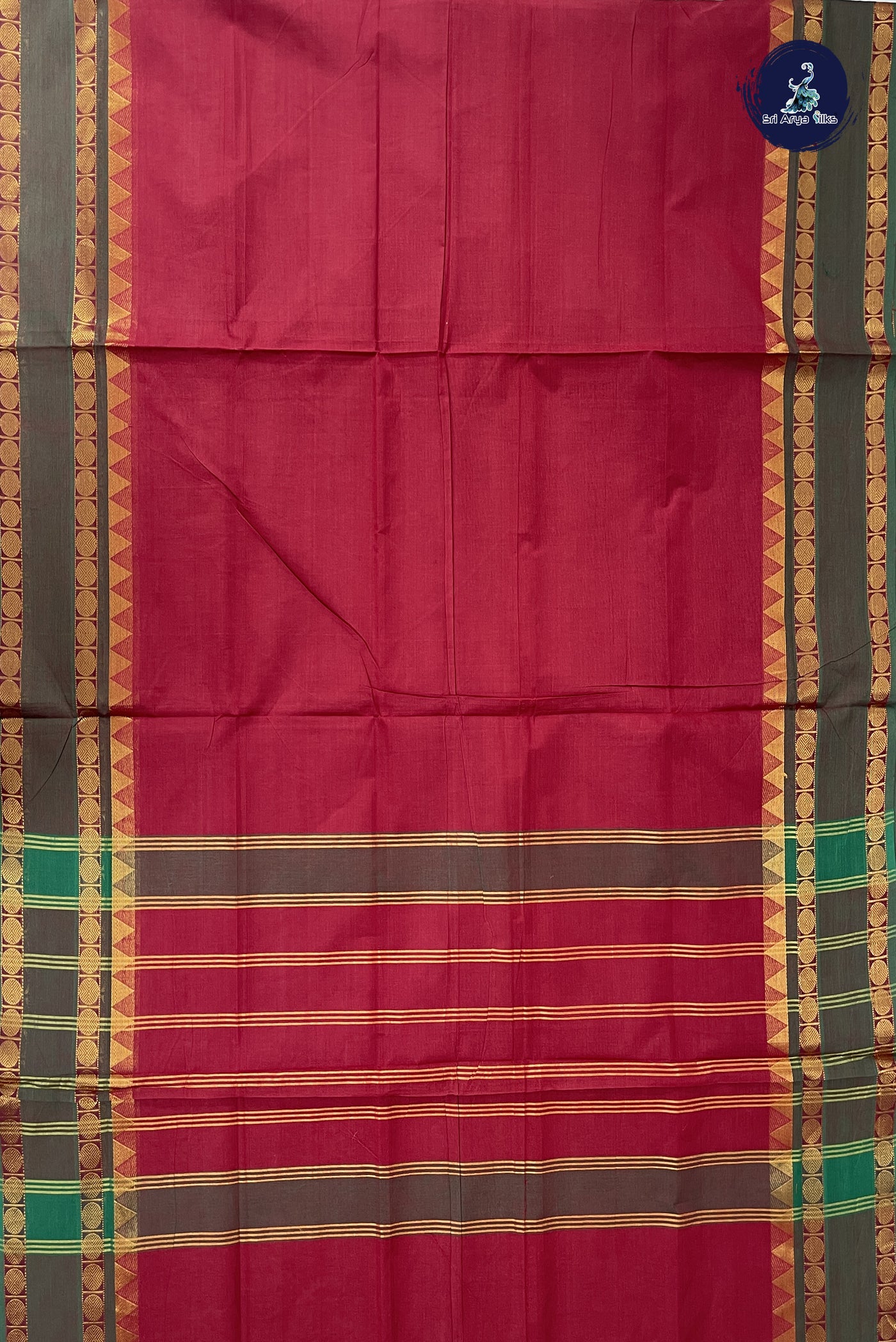 Maroon Madisar Cotton Saree With Plain Pattern