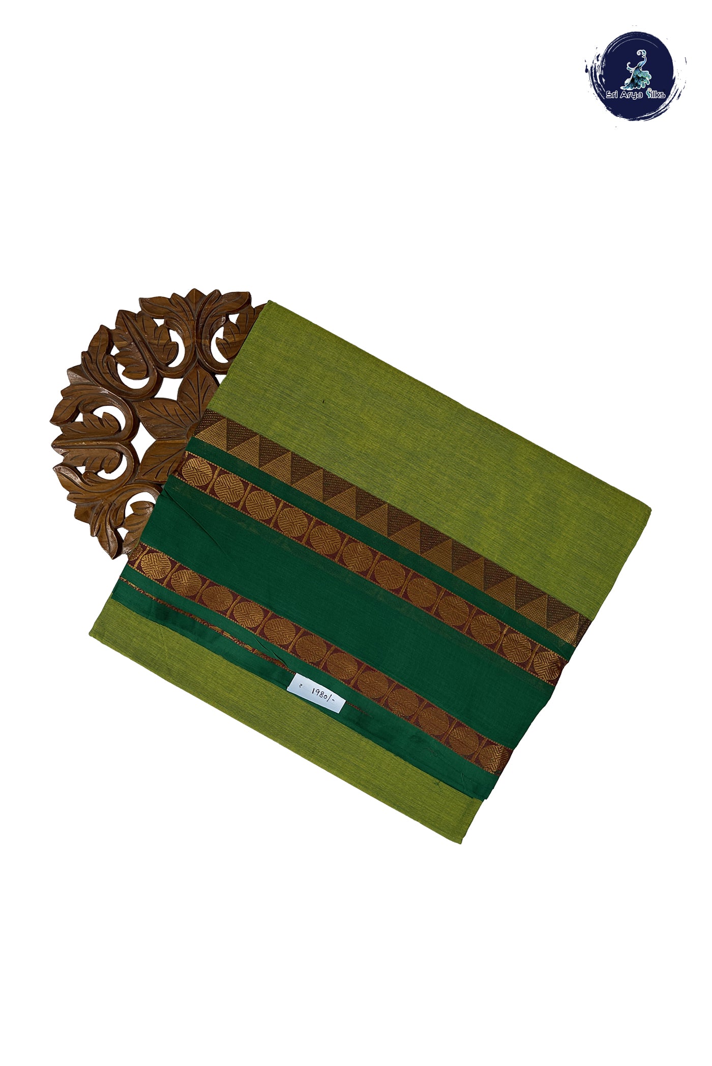 Green Madisar Cotton Saree With Plain Pattern