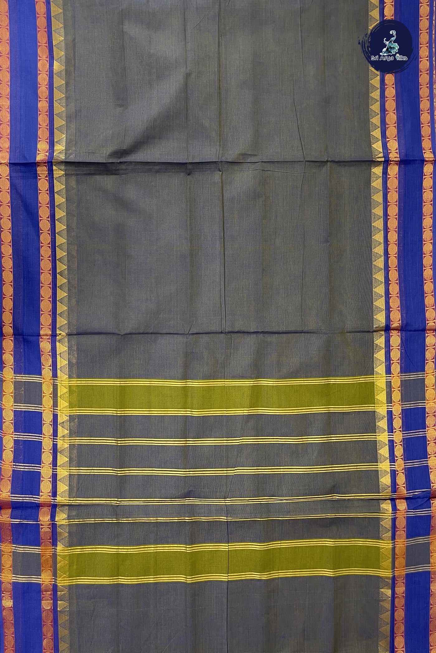 Bluish Grey Madisar Cotton Saree With Plain Pattern