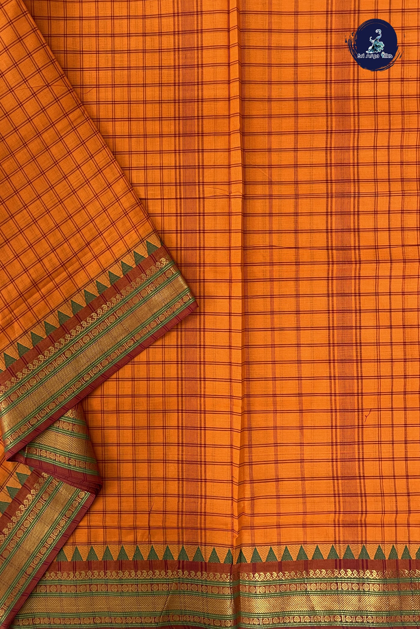 Yellow Madisar Cotton Saree With Checked Pattern