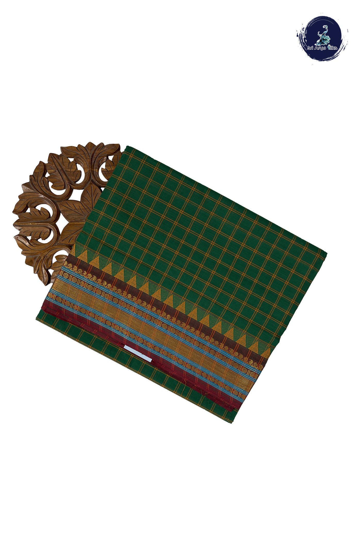 Green Madisar Cotton Saree With Checked Pattern