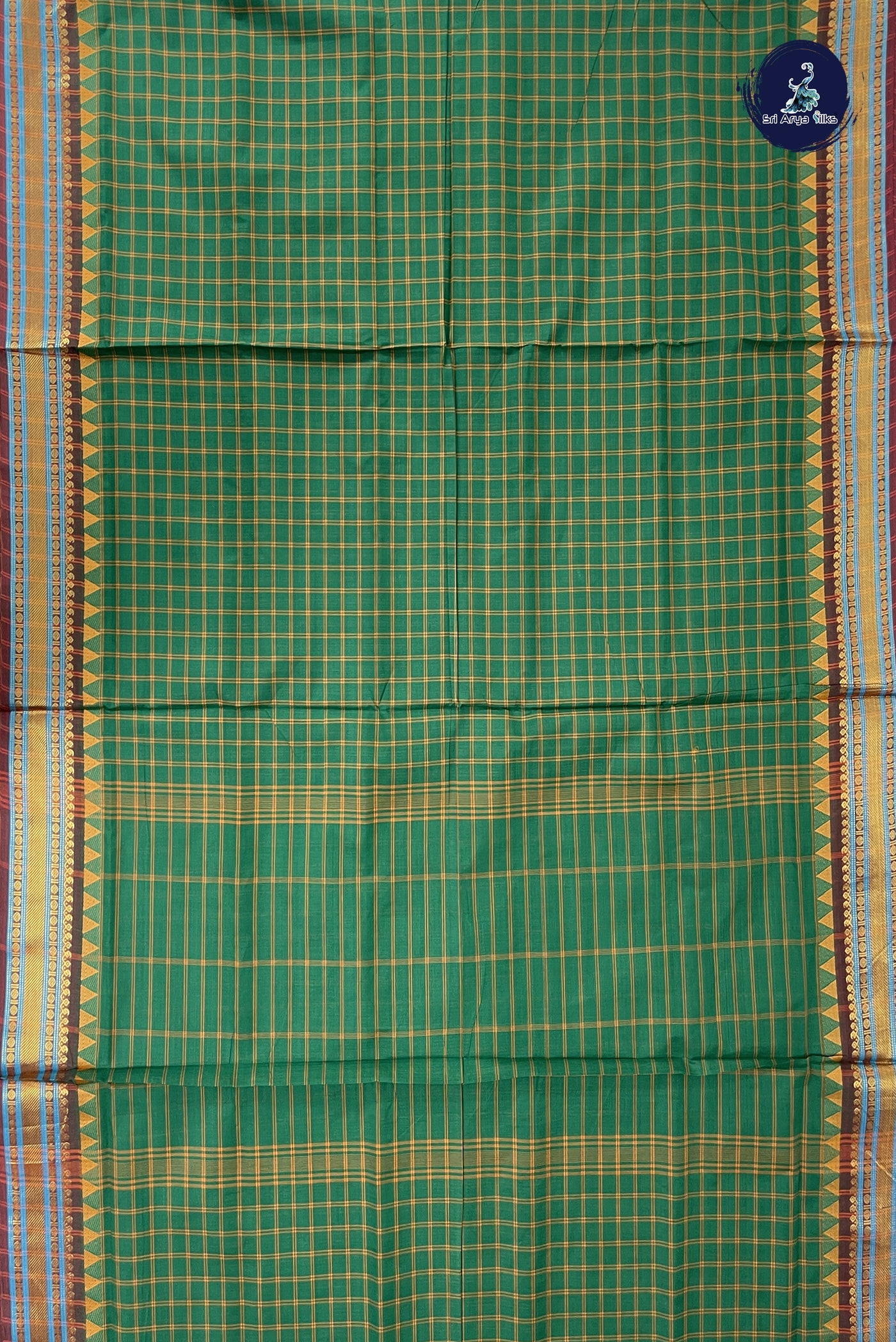 Green Madisar Cotton Saree With Checked Pattern