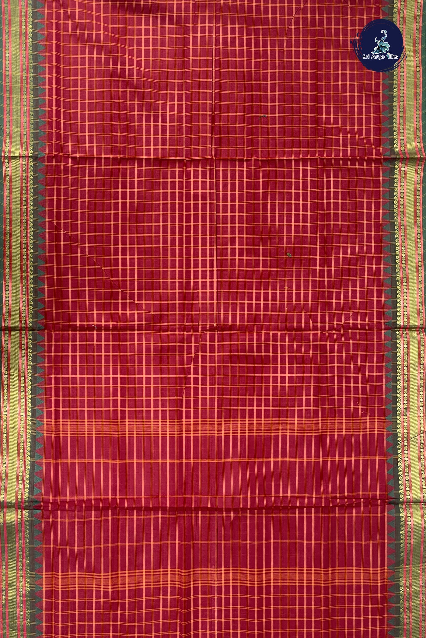 Maroon Madisar Cotton Saree With Checked Pattern