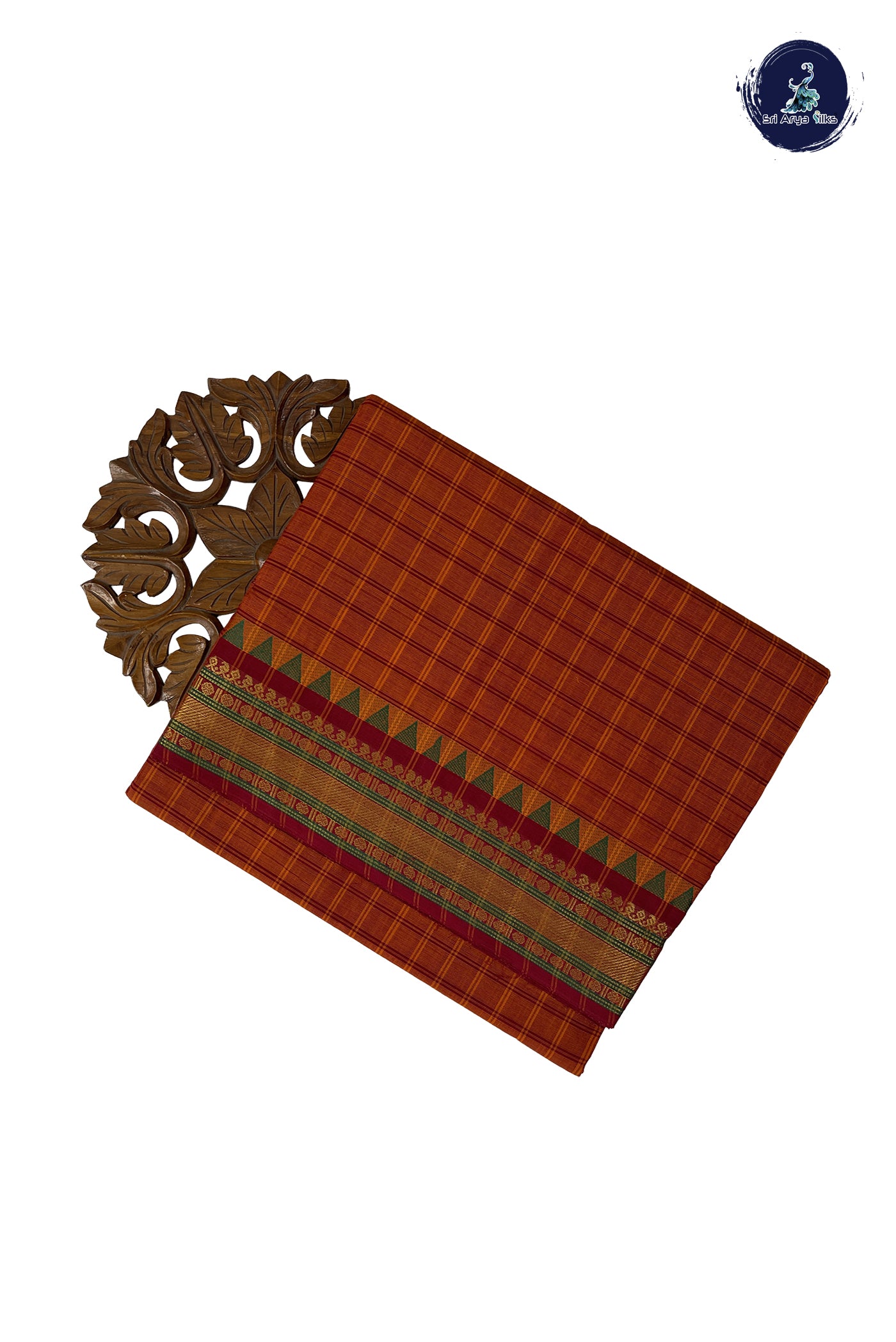 Rust Madisar Cotton Saree With Checked Pattern