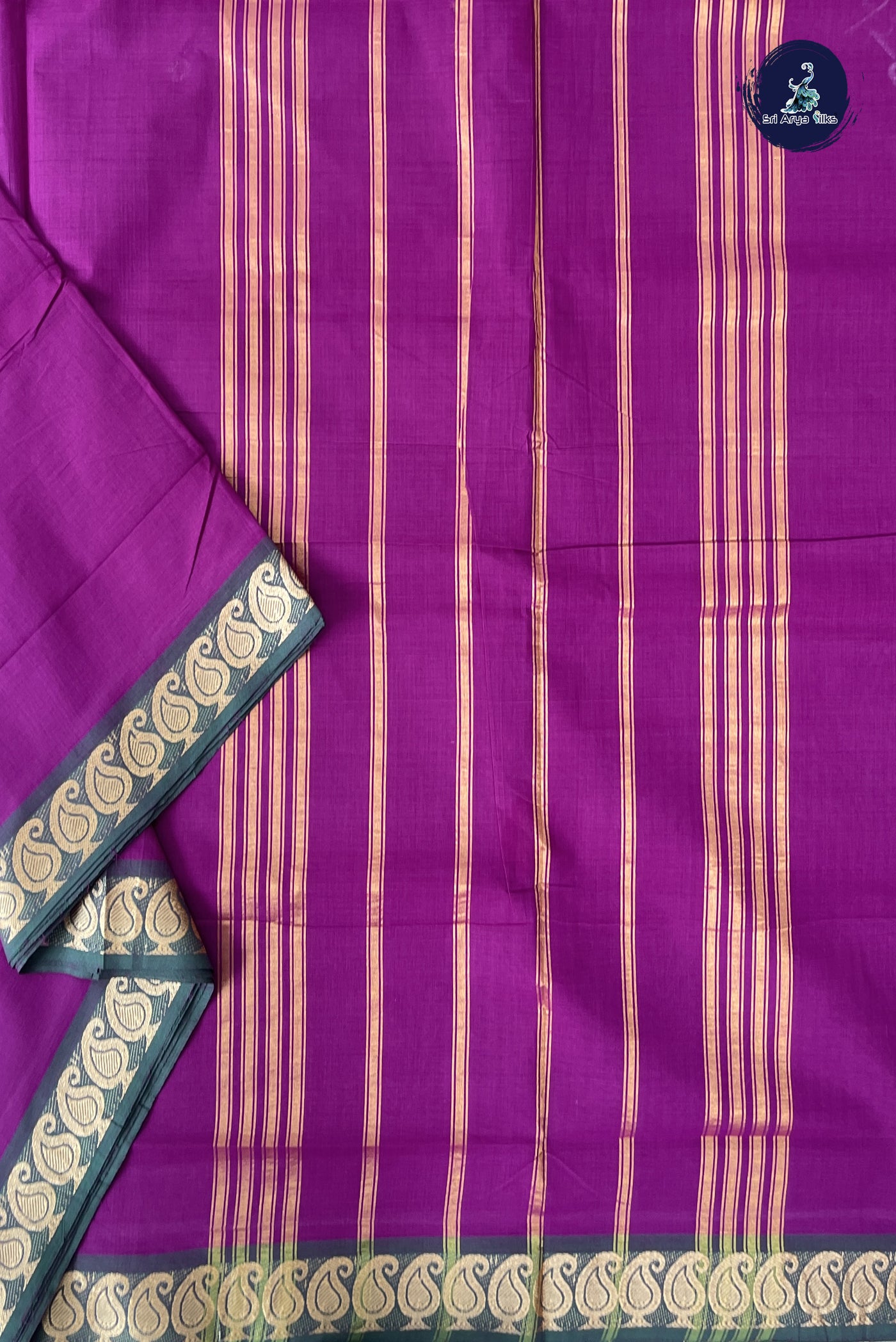 Purple Madisar Cotton Saree With Plain Pattern