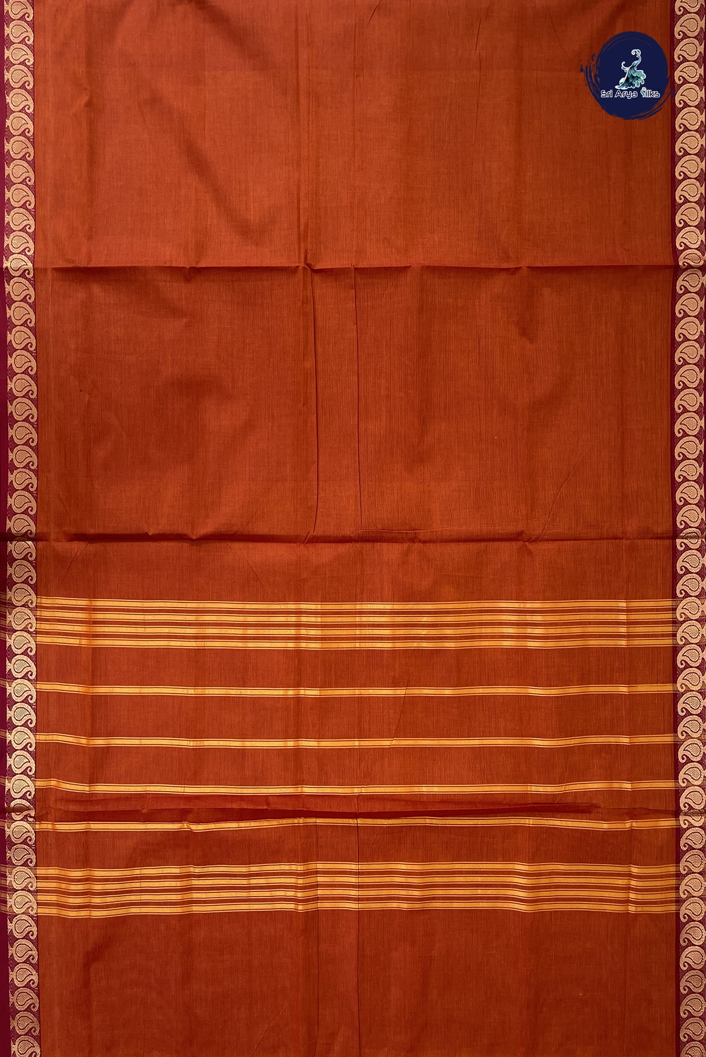 Rust Madisar Cotton Saree With Plain Pattern