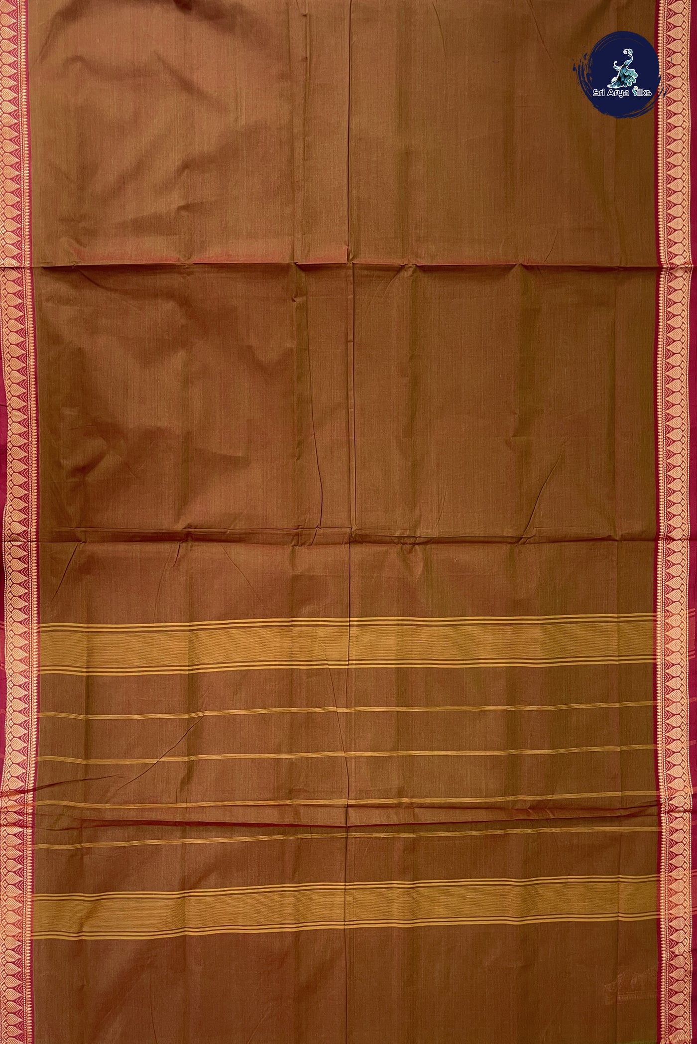 Dual Tone Brown Madisar Cotton Saree With Plain Pattern