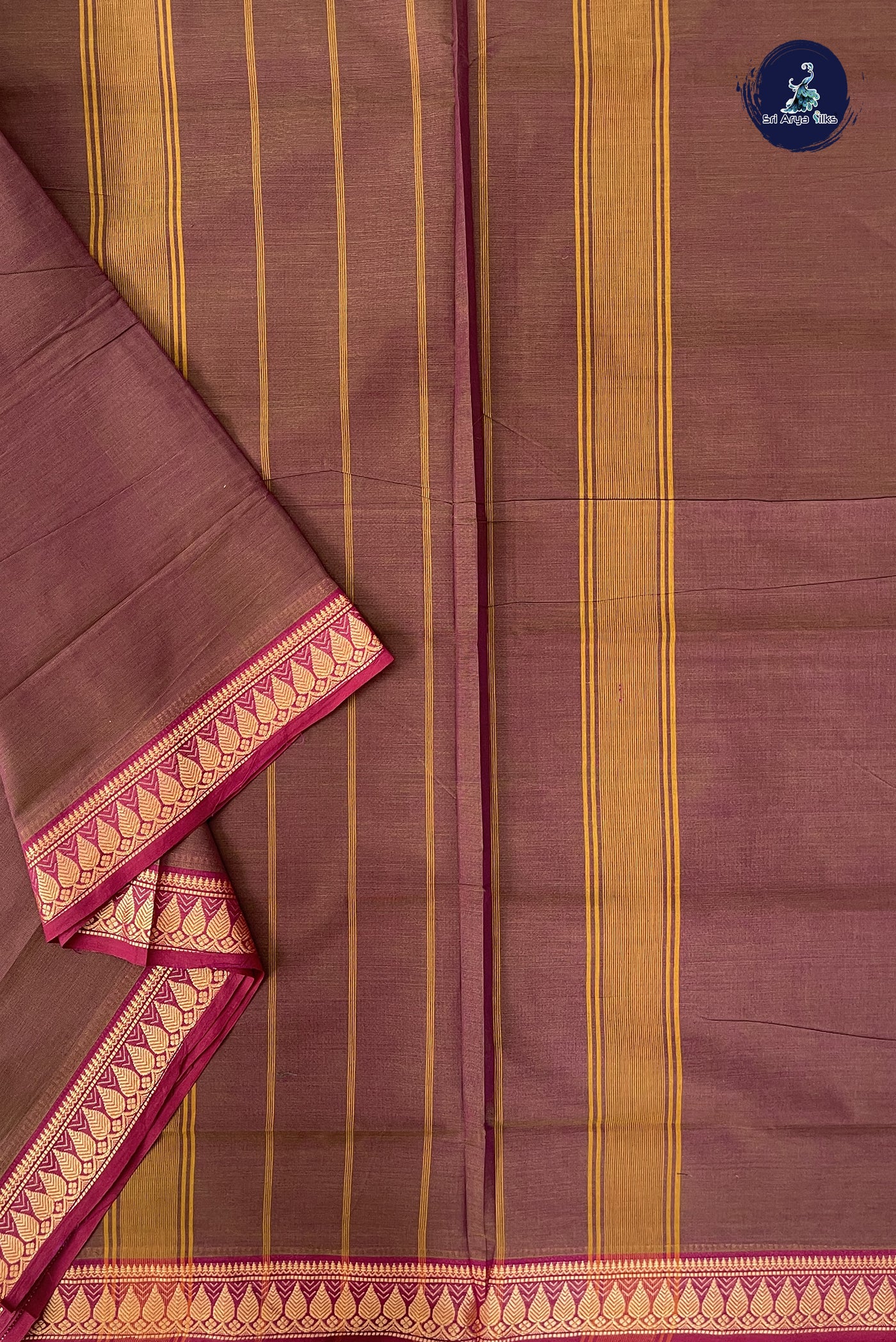 Dual Tone Brown Madisar Cotton Saree With Plain Pattern