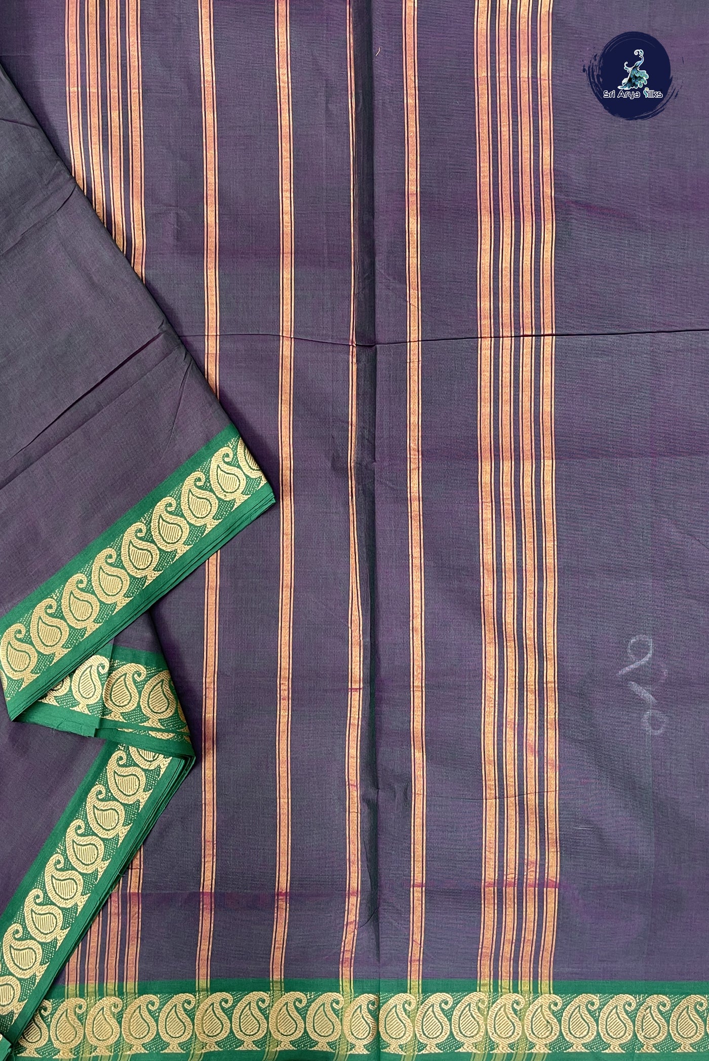 Bluish Green Madisar Cotton Saree With Plain Pattern