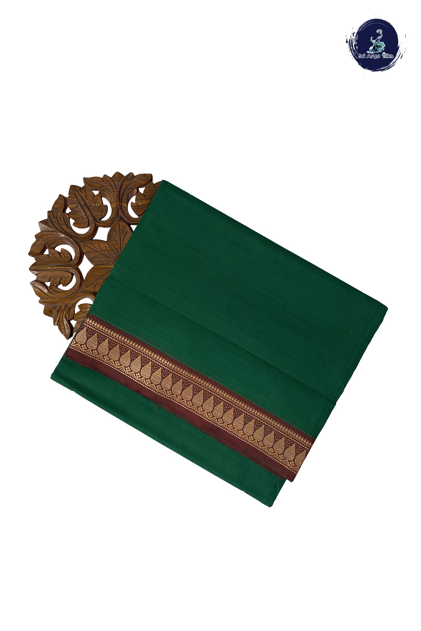 Green Madisar Cotton Saree With Plain Pattern