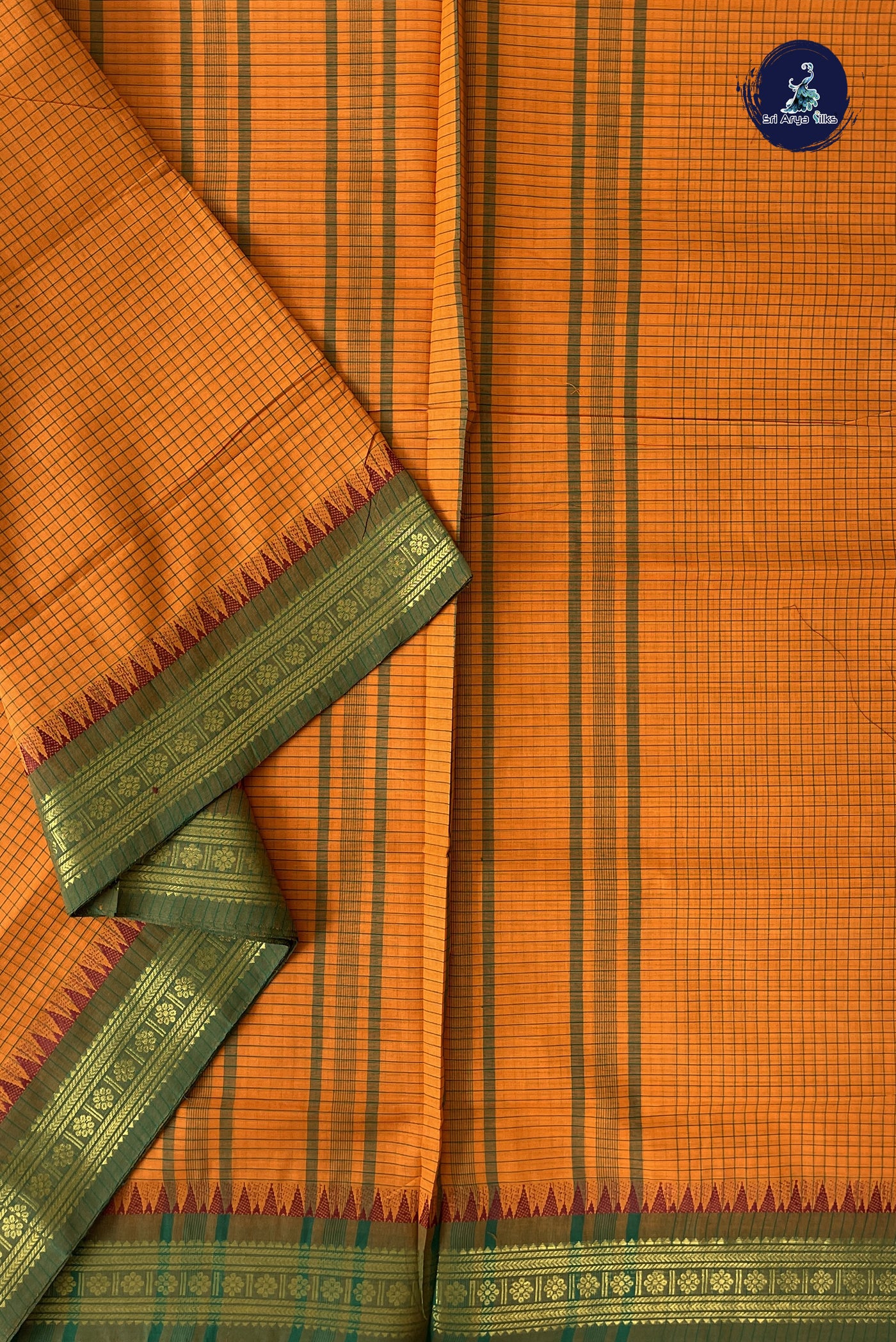 Yellow Madisar Cotton Saree With Checked Pattern