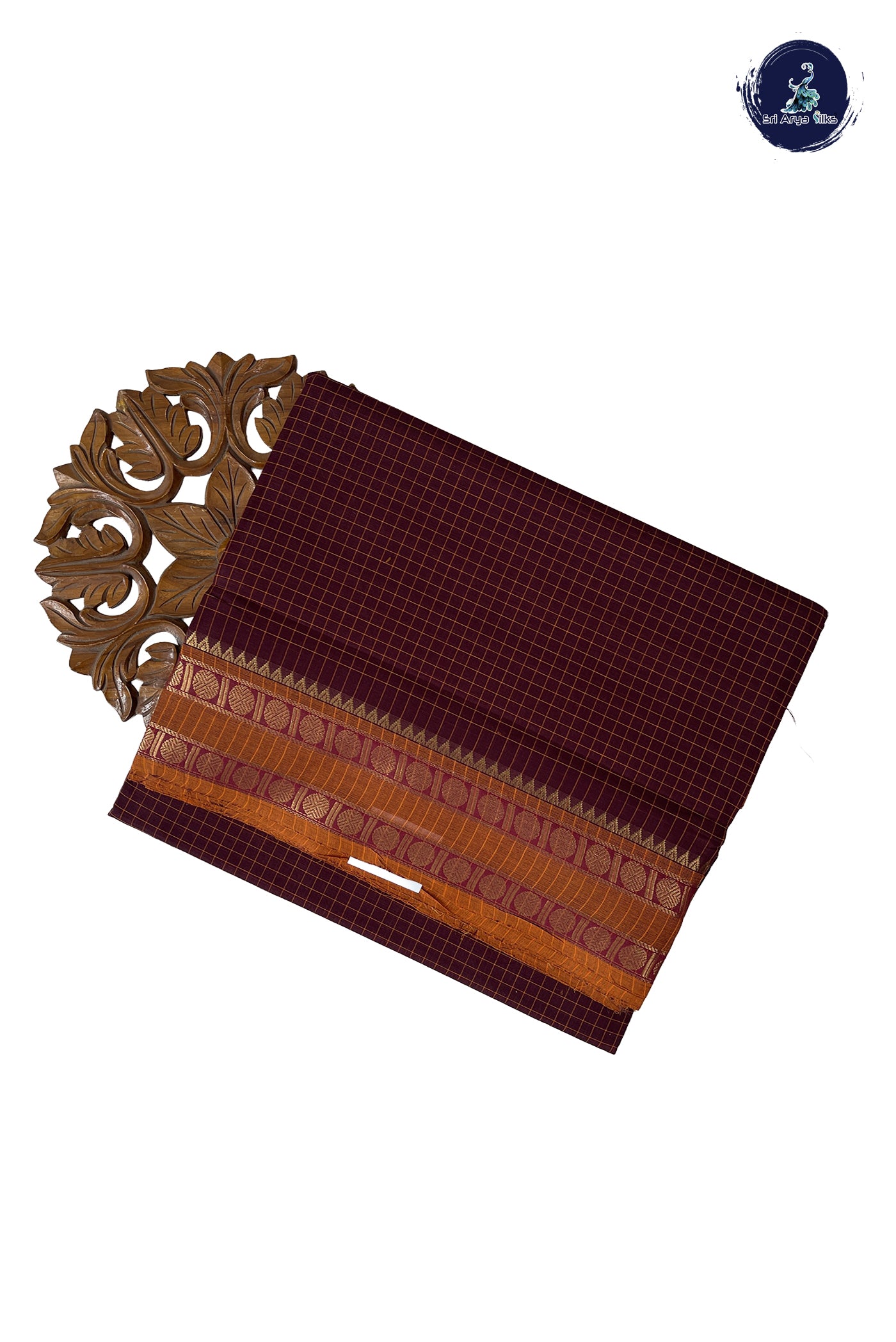 Coffee Brown Madisar Cotton Saree With Checked Pattern