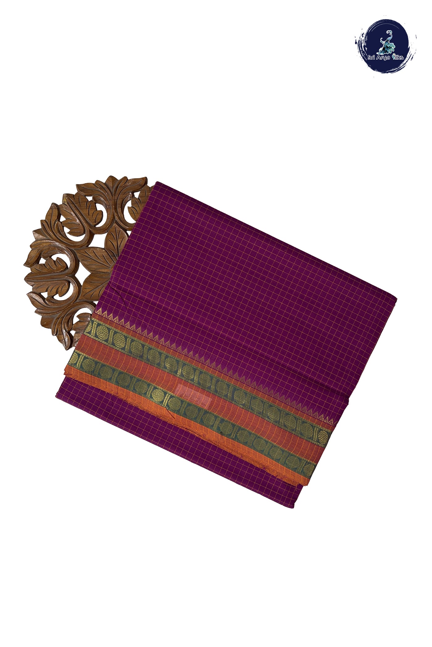 Purple Madisar Cotton Saree With Checked Pattern