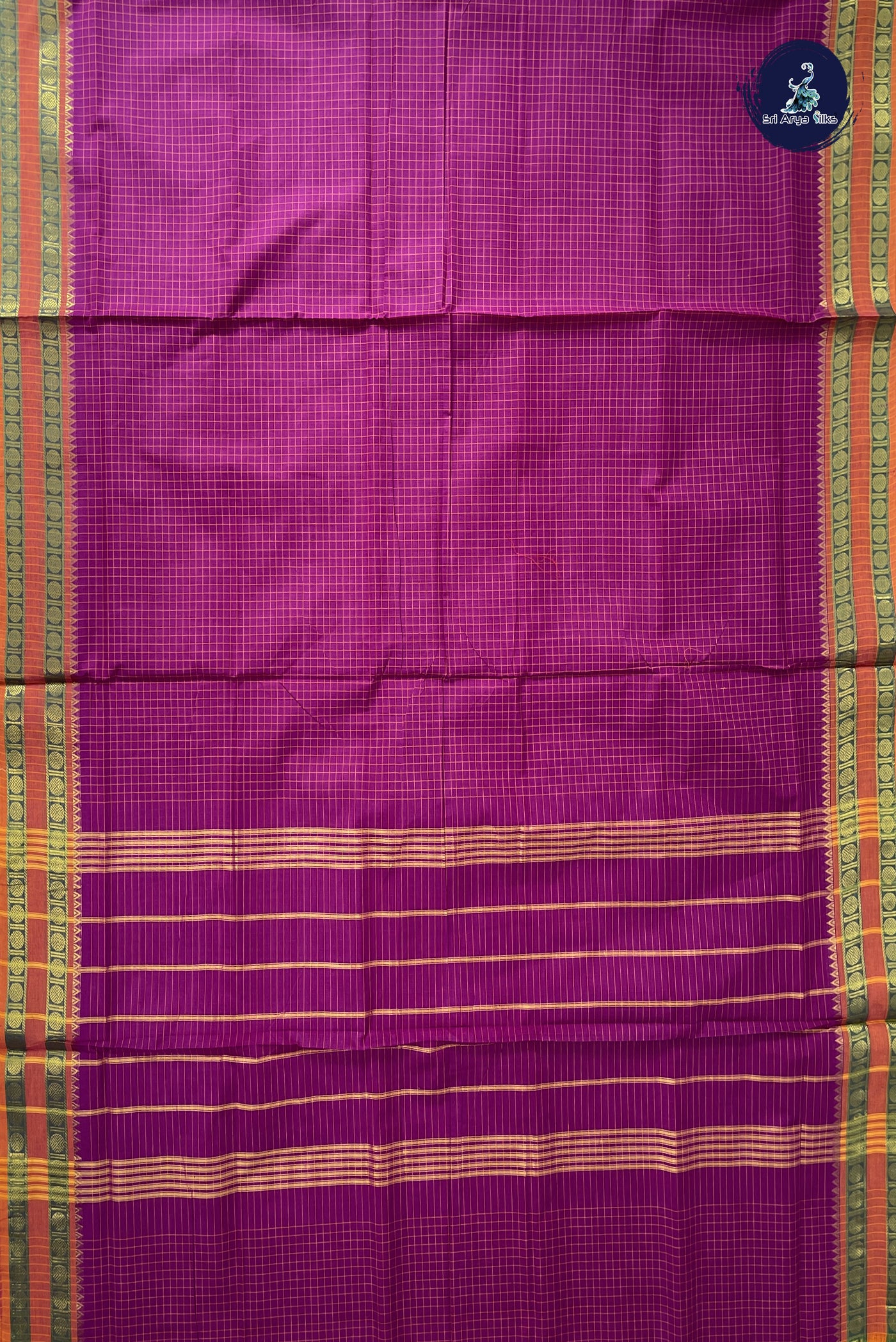 Purple Madisar Cotton Saree With Checked Pattern
