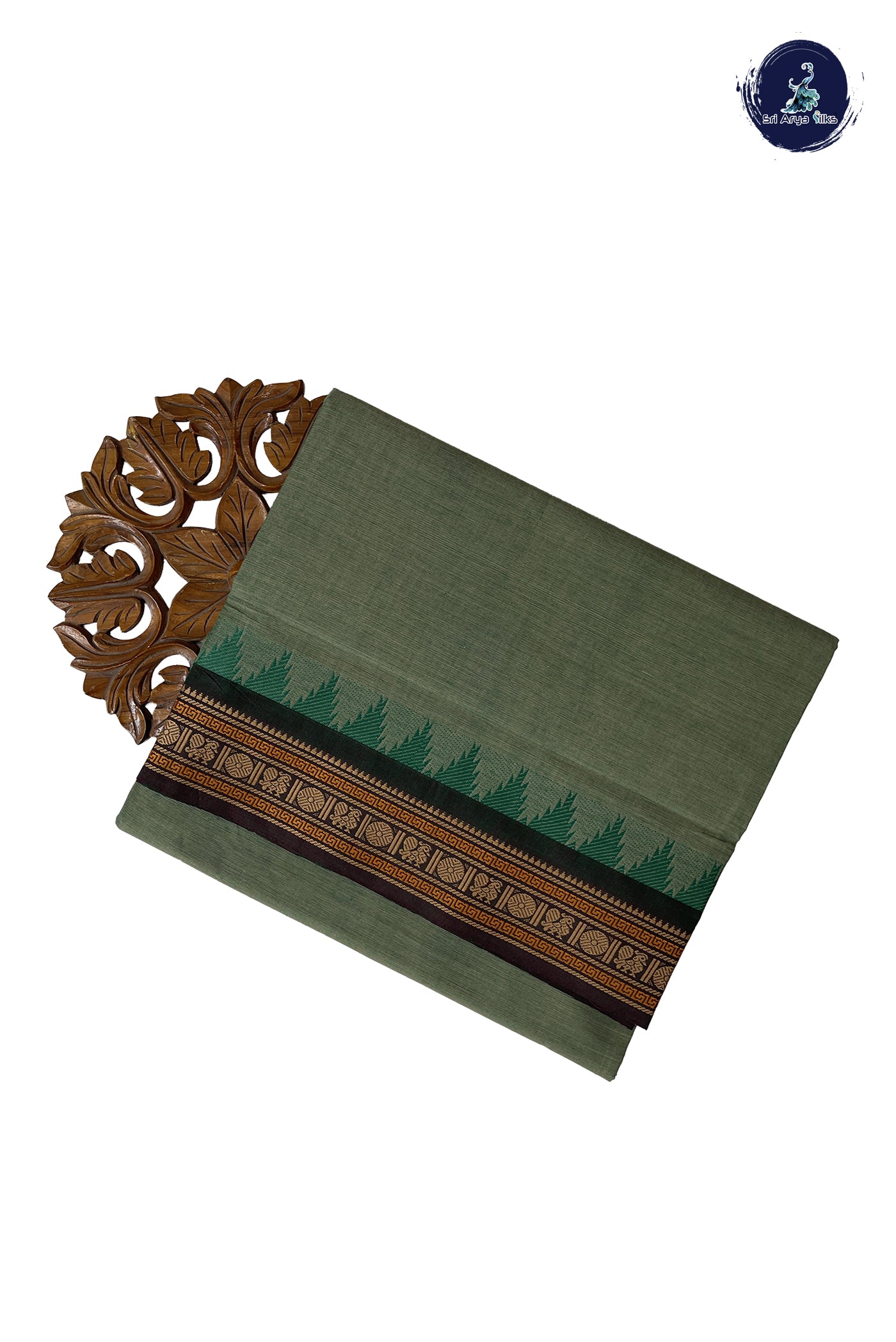 Pastel Green Madisar Cotton Saree With Plain Pattern