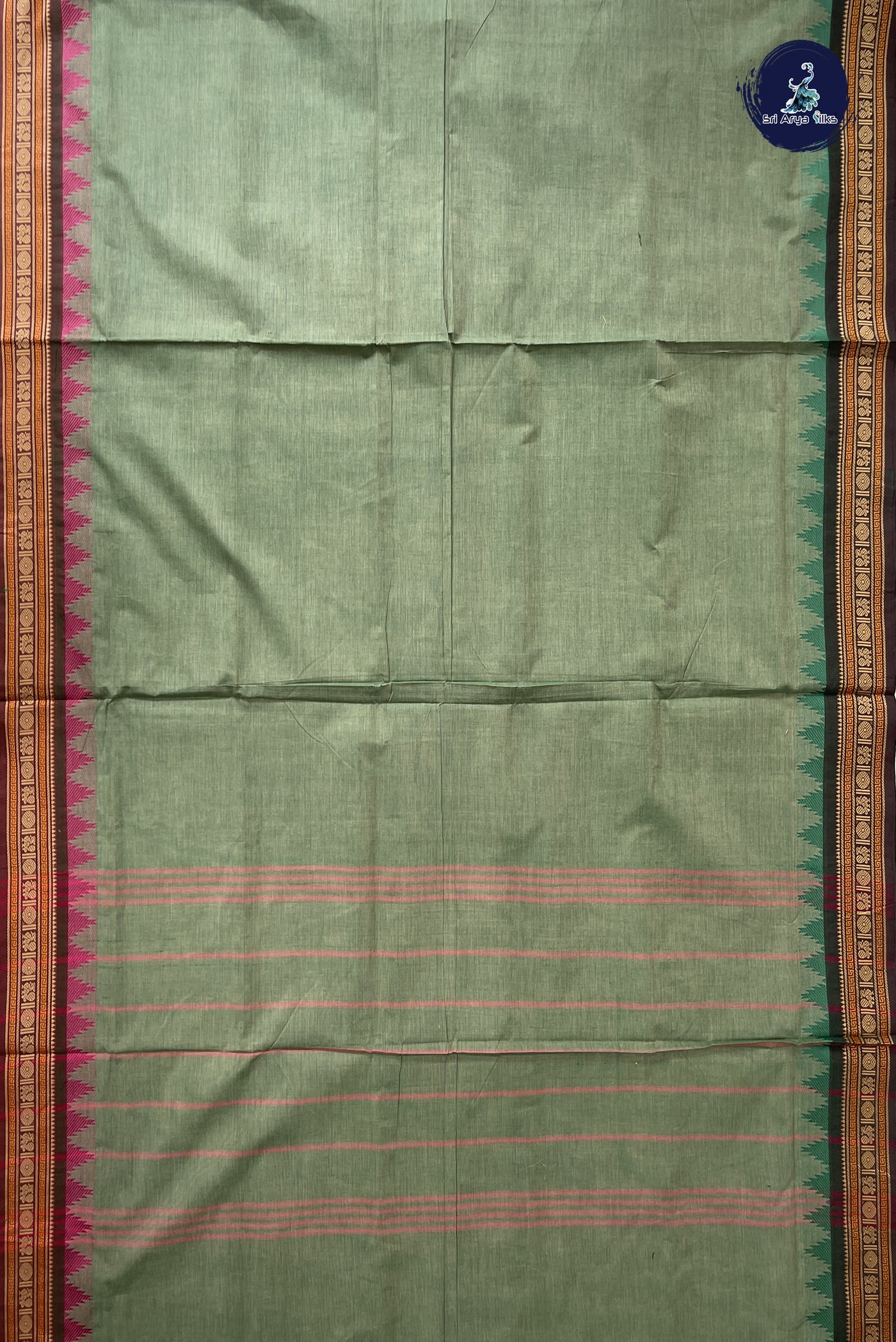 Pastel Green Madisar Cotton Saree With Plain Pattern