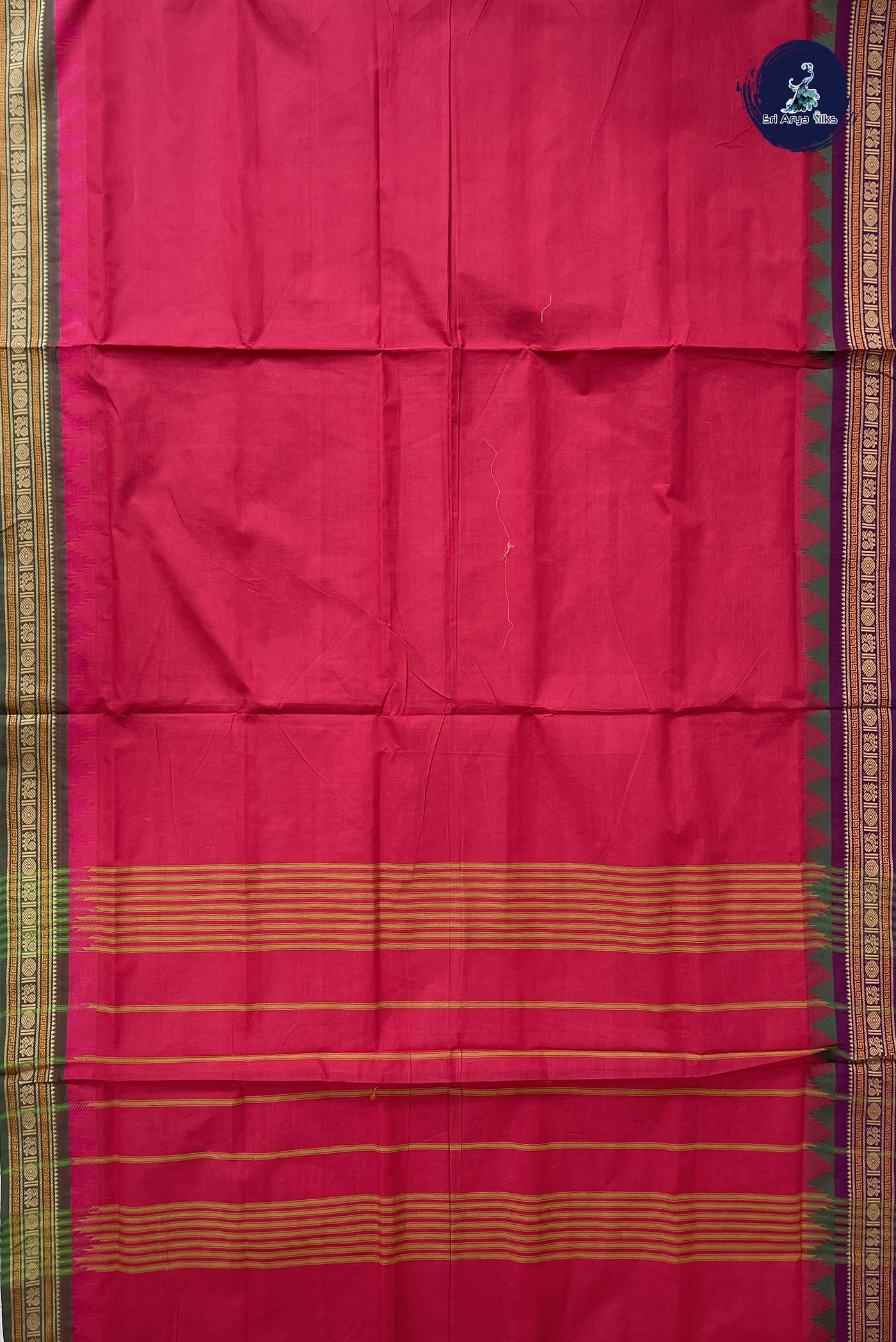 Red Madisar Cotton Saree With Plain Pattern