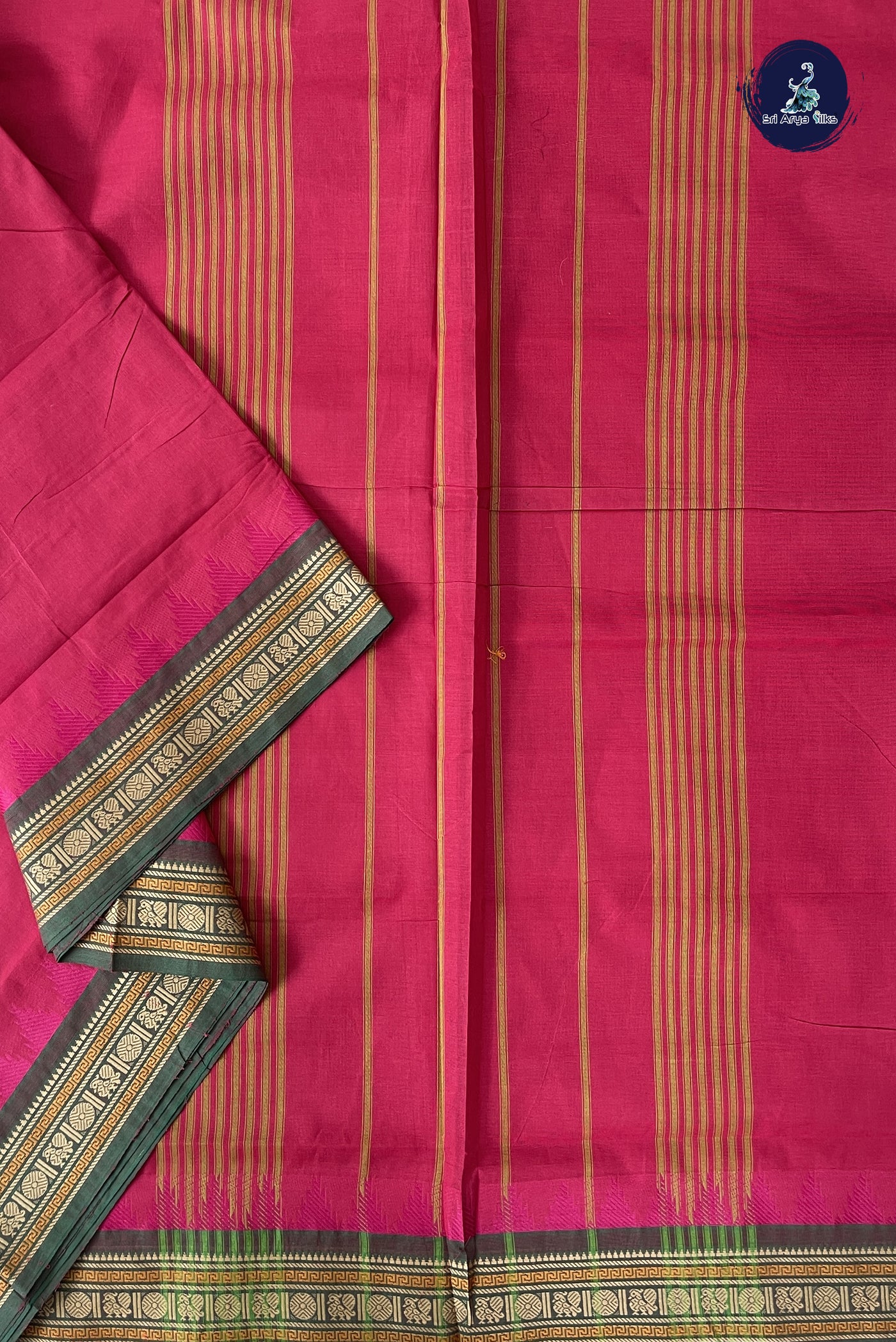 Red Madisar Cotton Saree With Plain Pattern