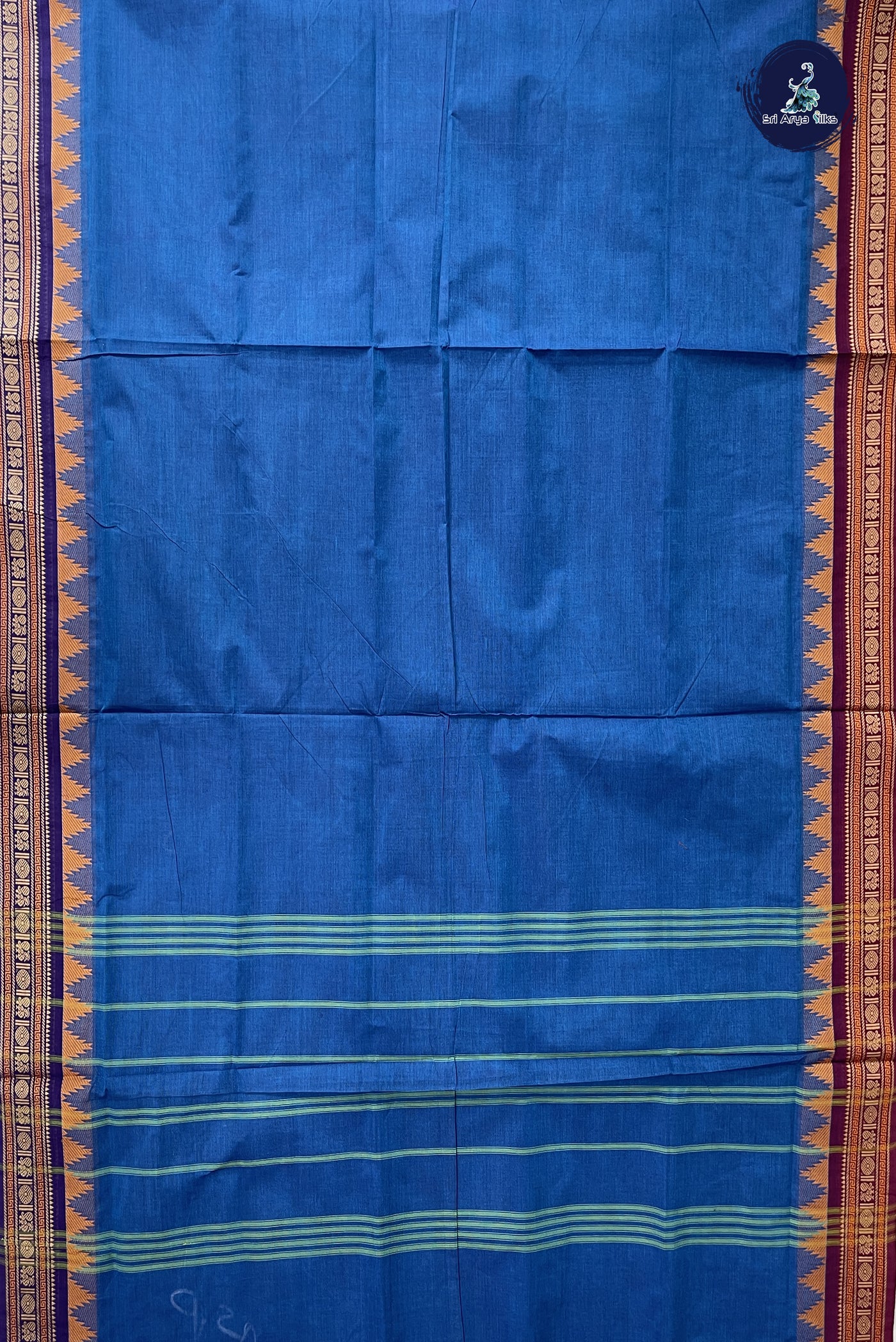 Blue Madisar Cotton Saree With Plain Pattern