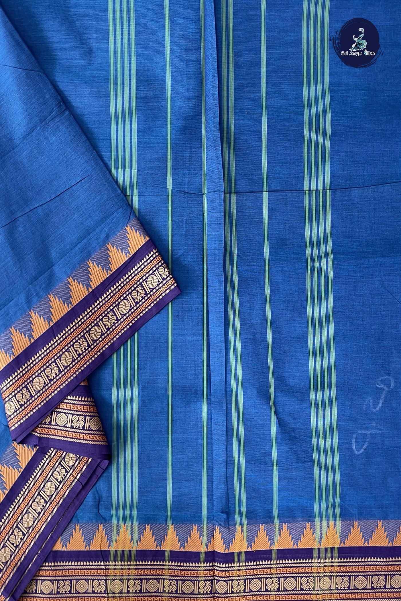 Blue Madisar Cotton Saree With Plain Pattern