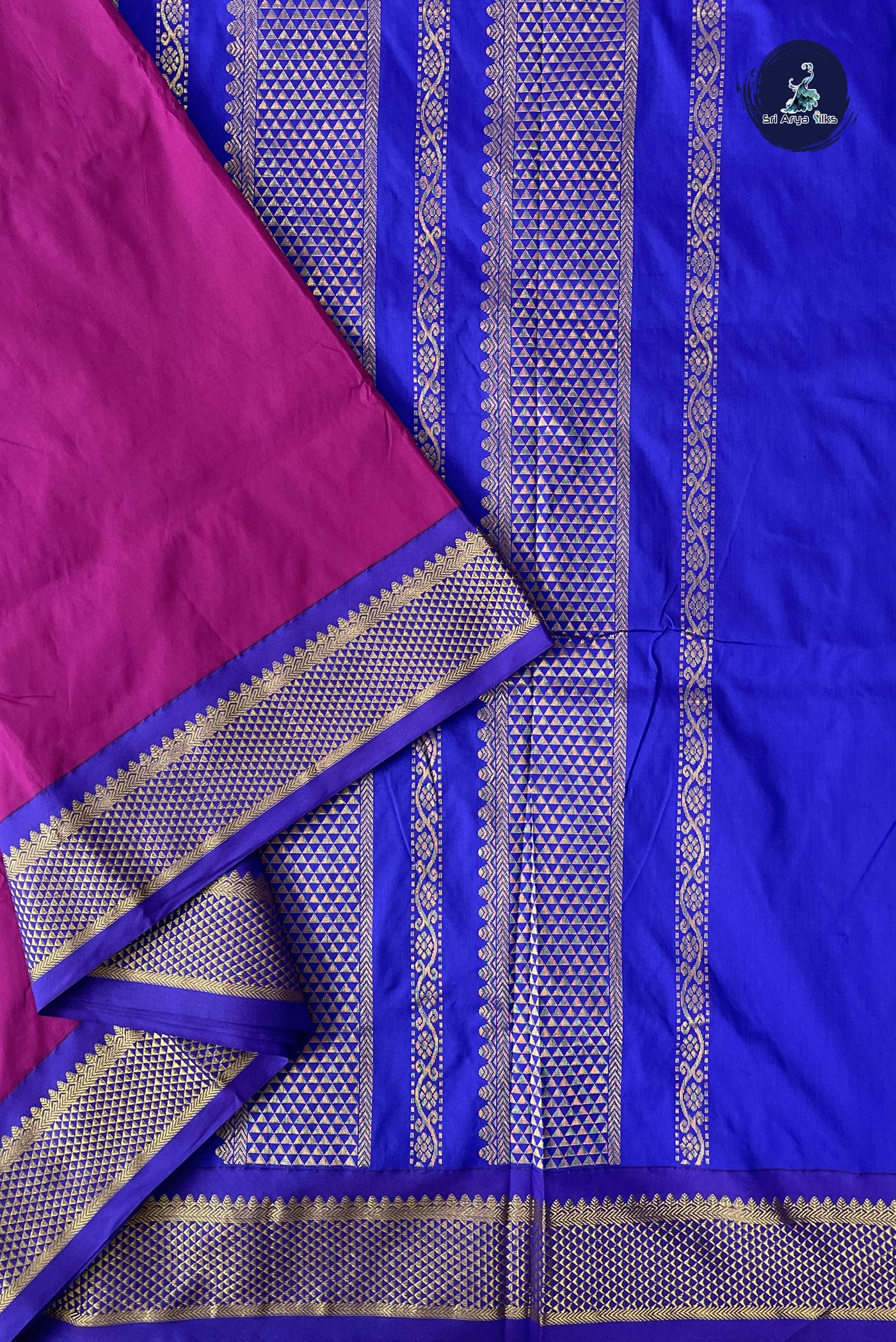 Purple Madisar Semi Silk Saree With Plain Pattern