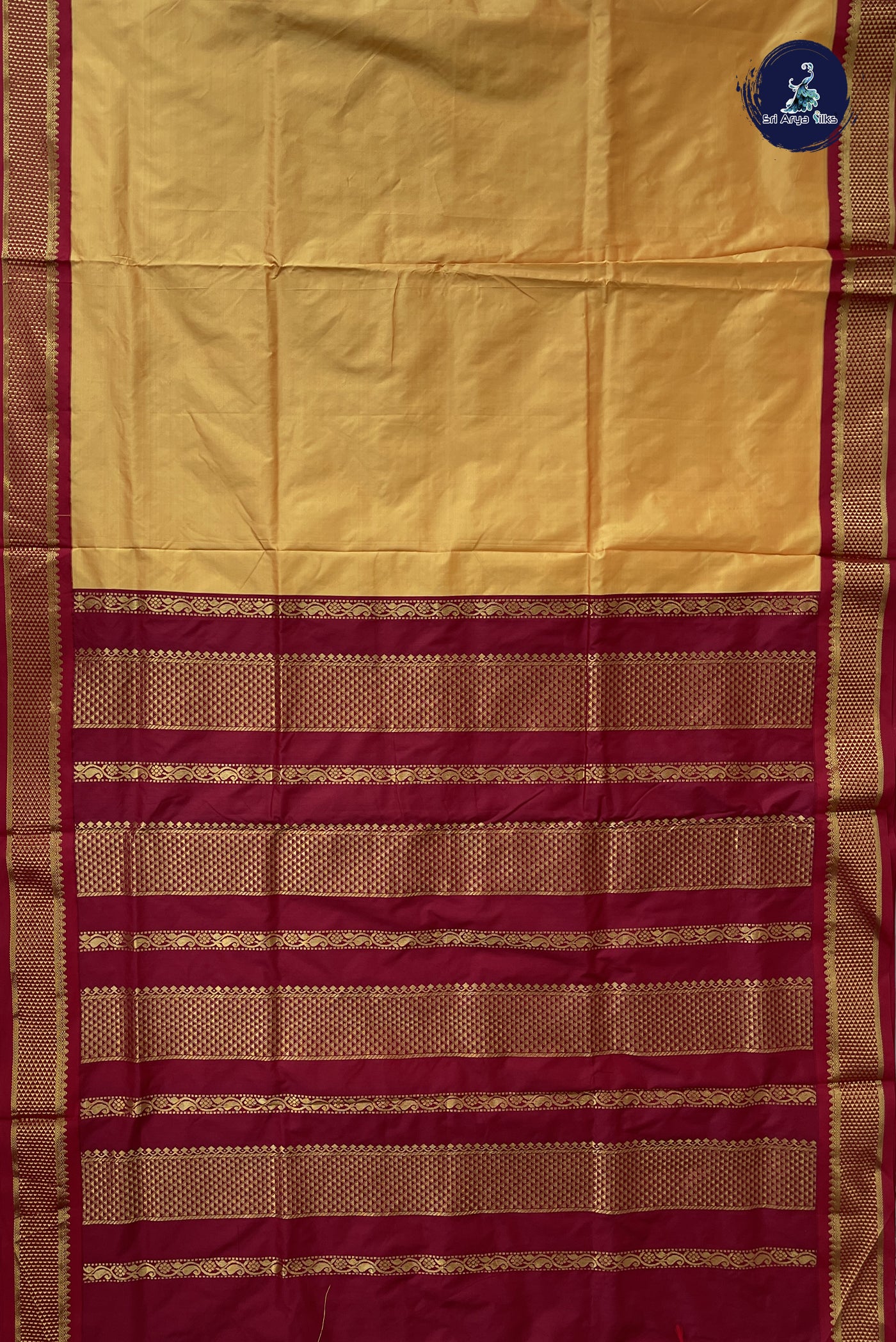 Yellow Madisar Semi Silk Saree With Plain Pattern
