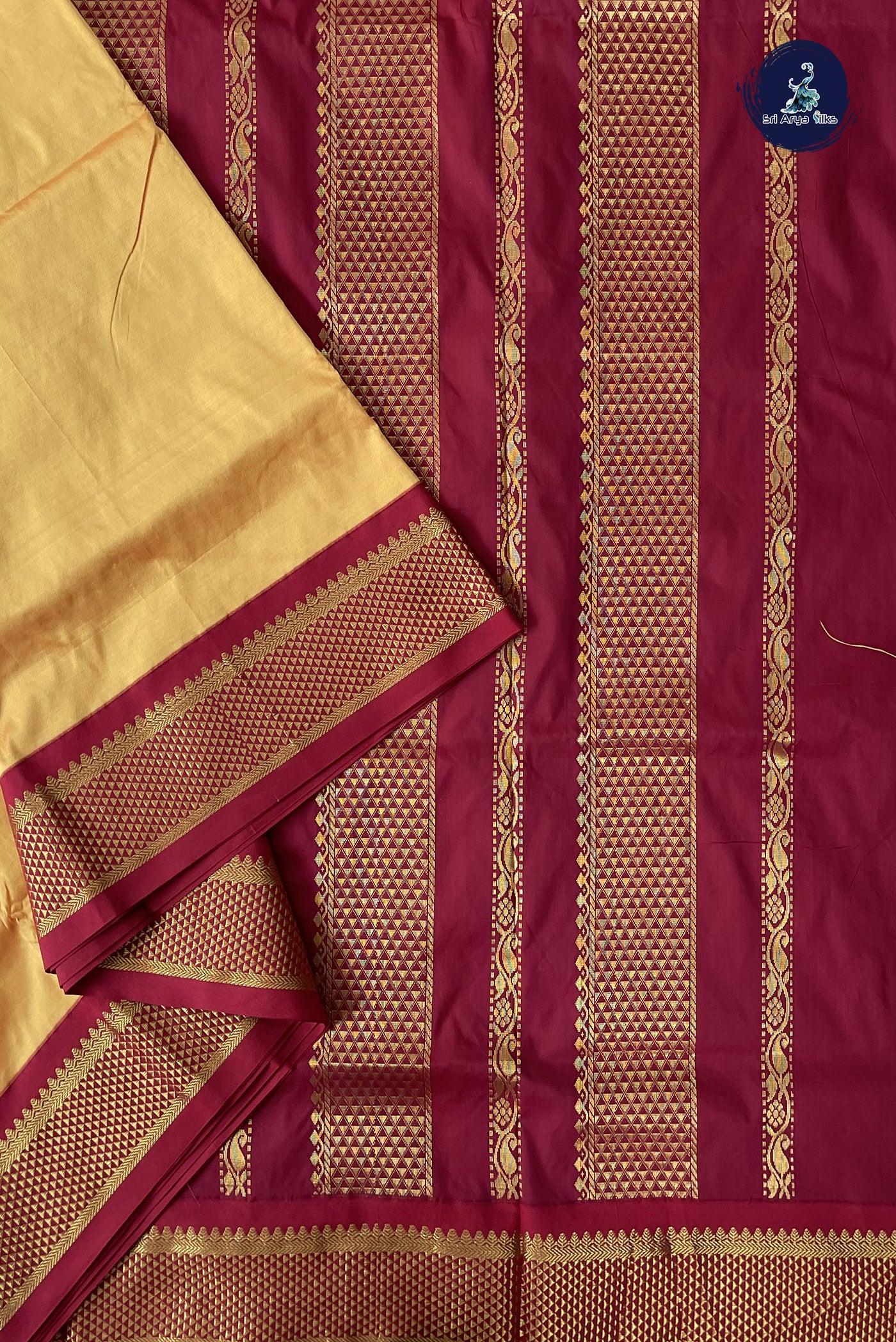 Yellow Madisar Semi Silk Saree With Plain Pattern