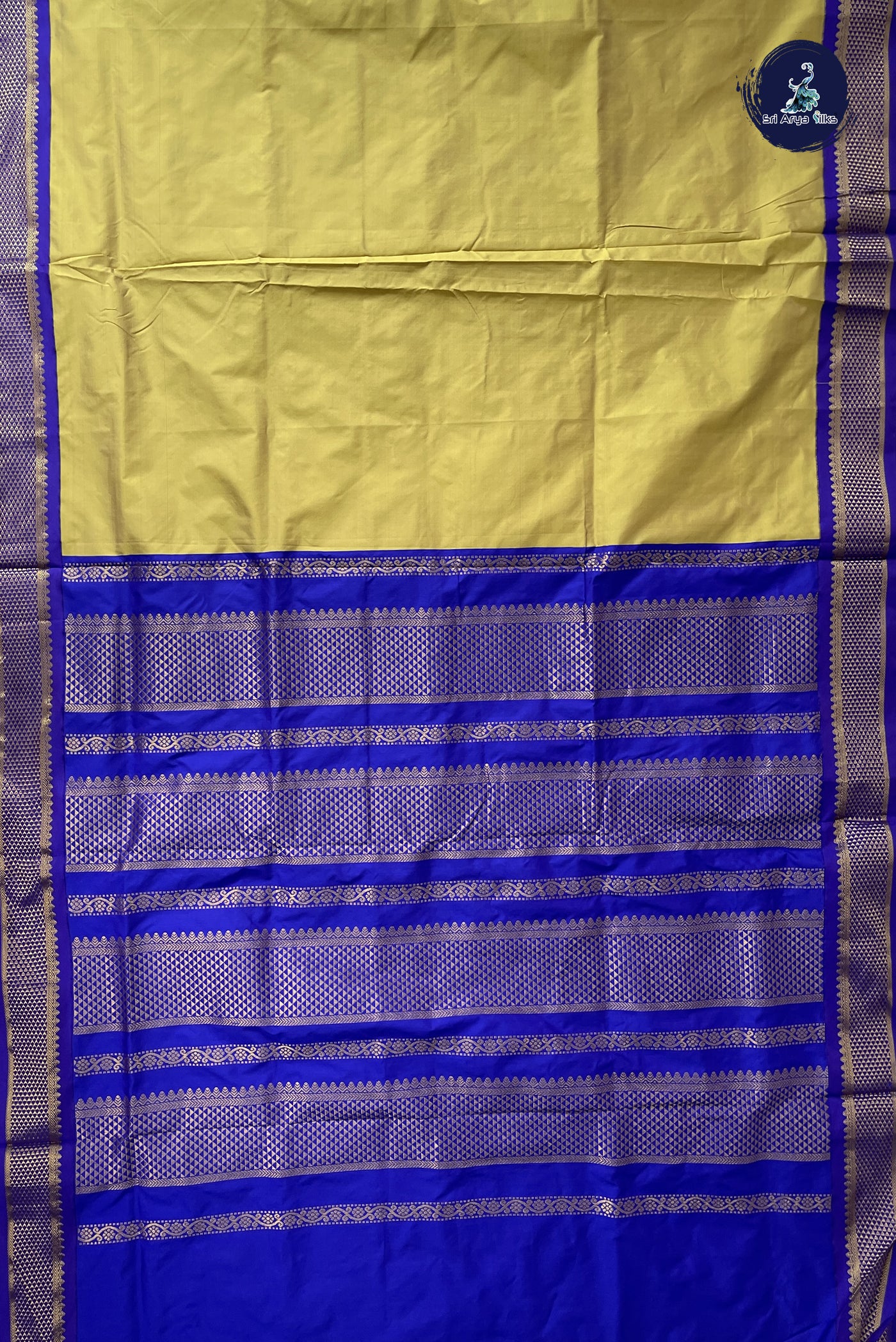 Yellowish Green Madisar Semi Silk Saree With Plain Pattern