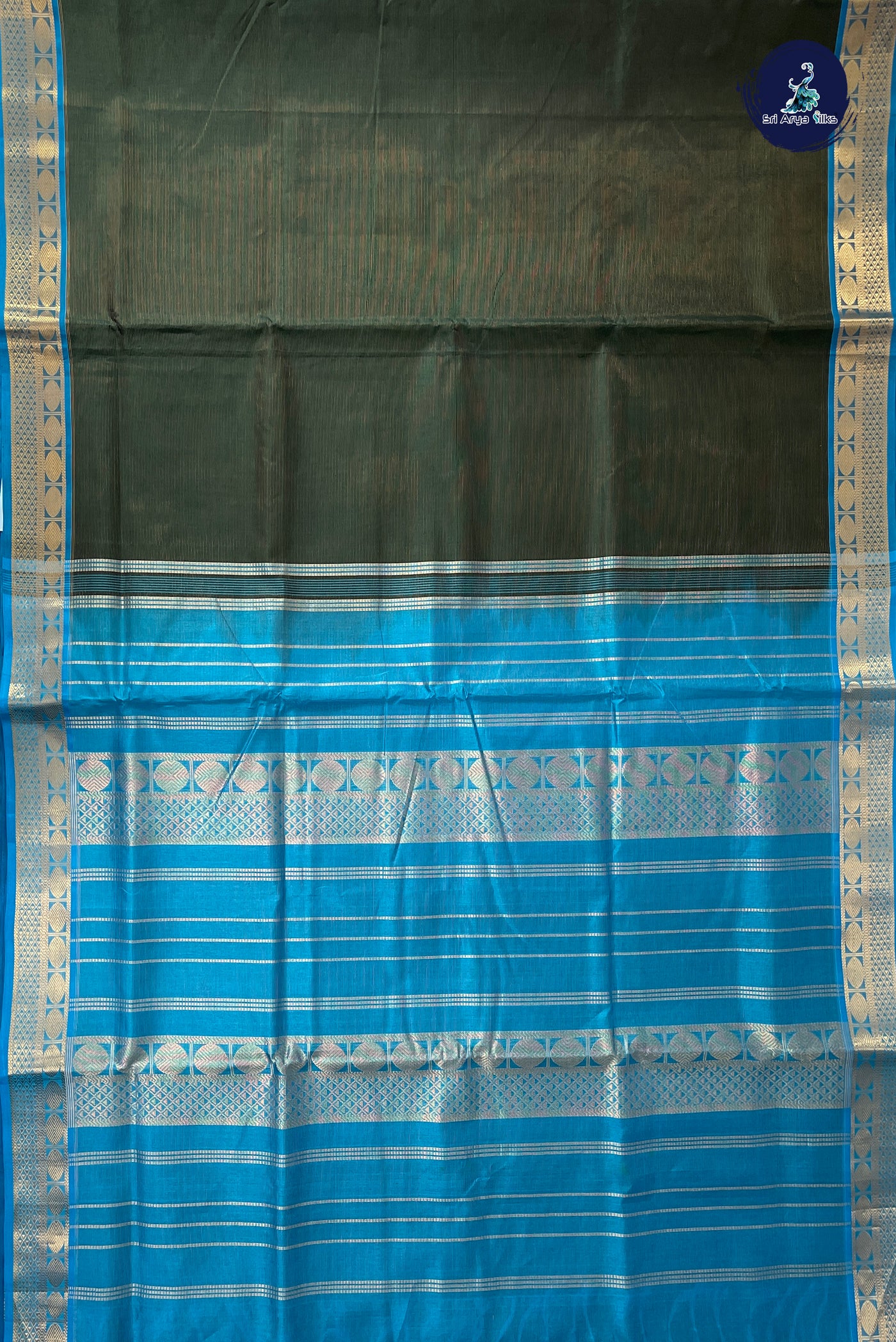 Bottle Green Madisar Silk Cotton Saree With Vaira Oosi Pattern