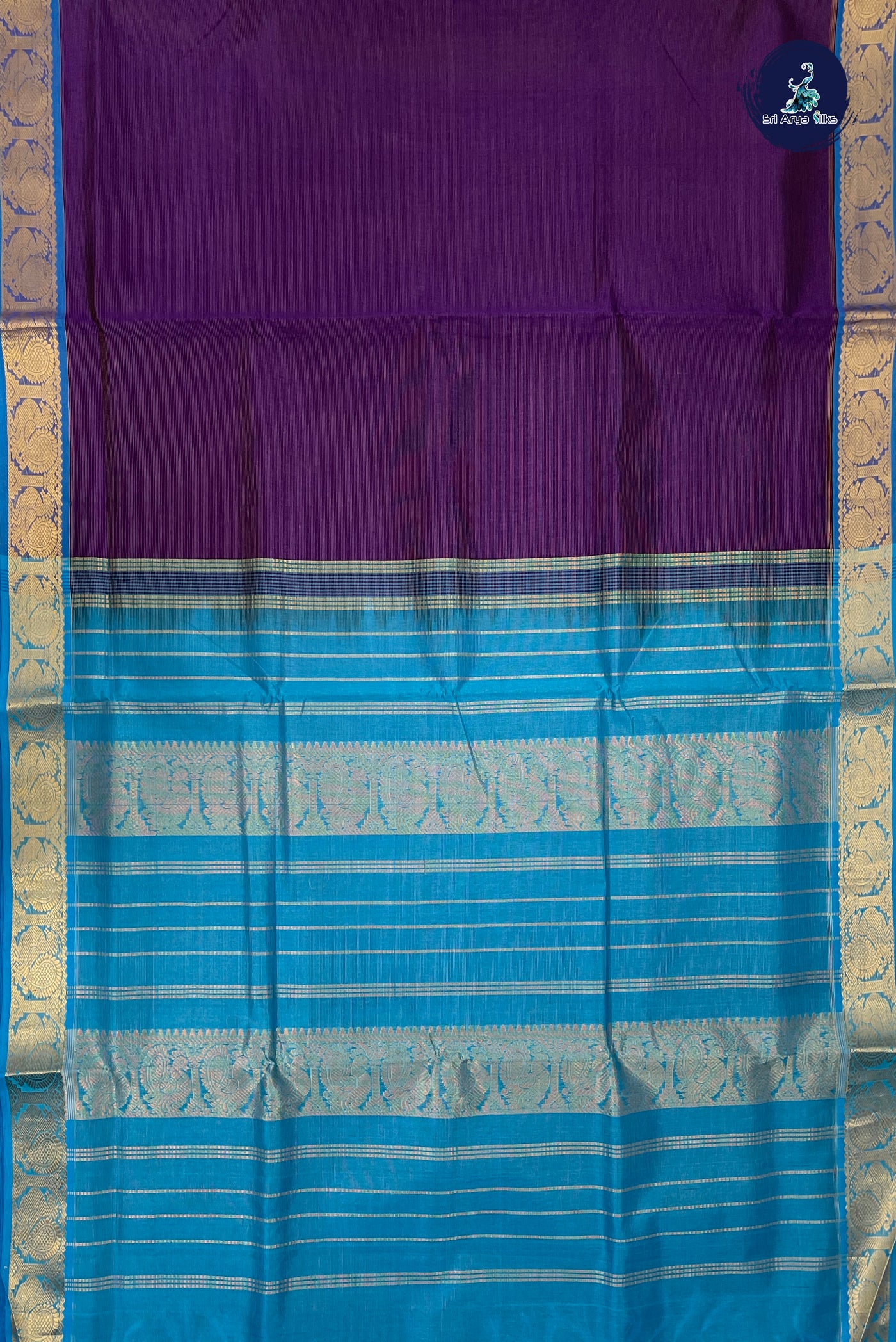 Violet Madisar Silk Cotton Saree With Vaira Oosi Pattern