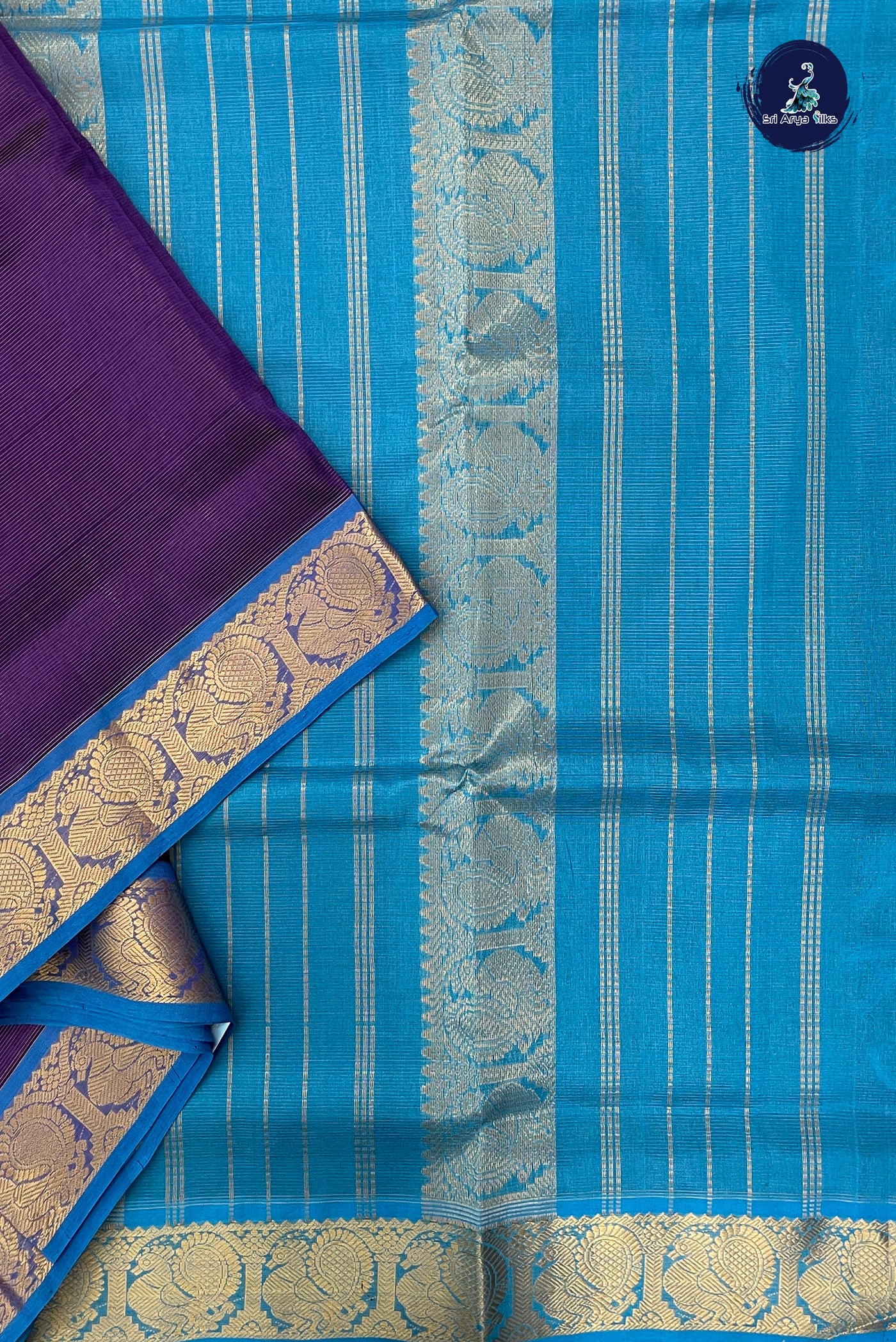 Violet Madisar Silk Cotton Saree With Vaira Oosi Pattern