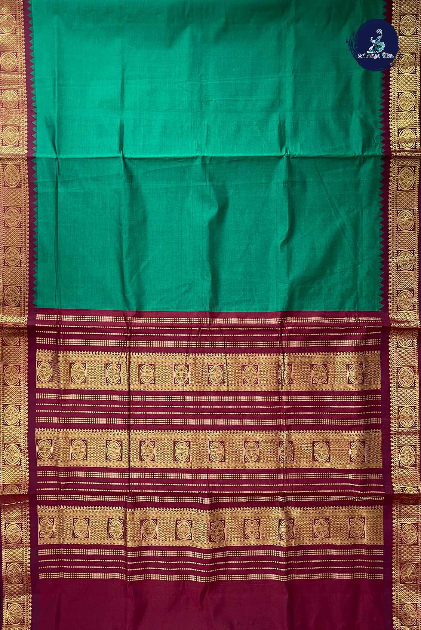 Dark Green Half Pure Madisar Silk Cotton Saree With Plain Pattern