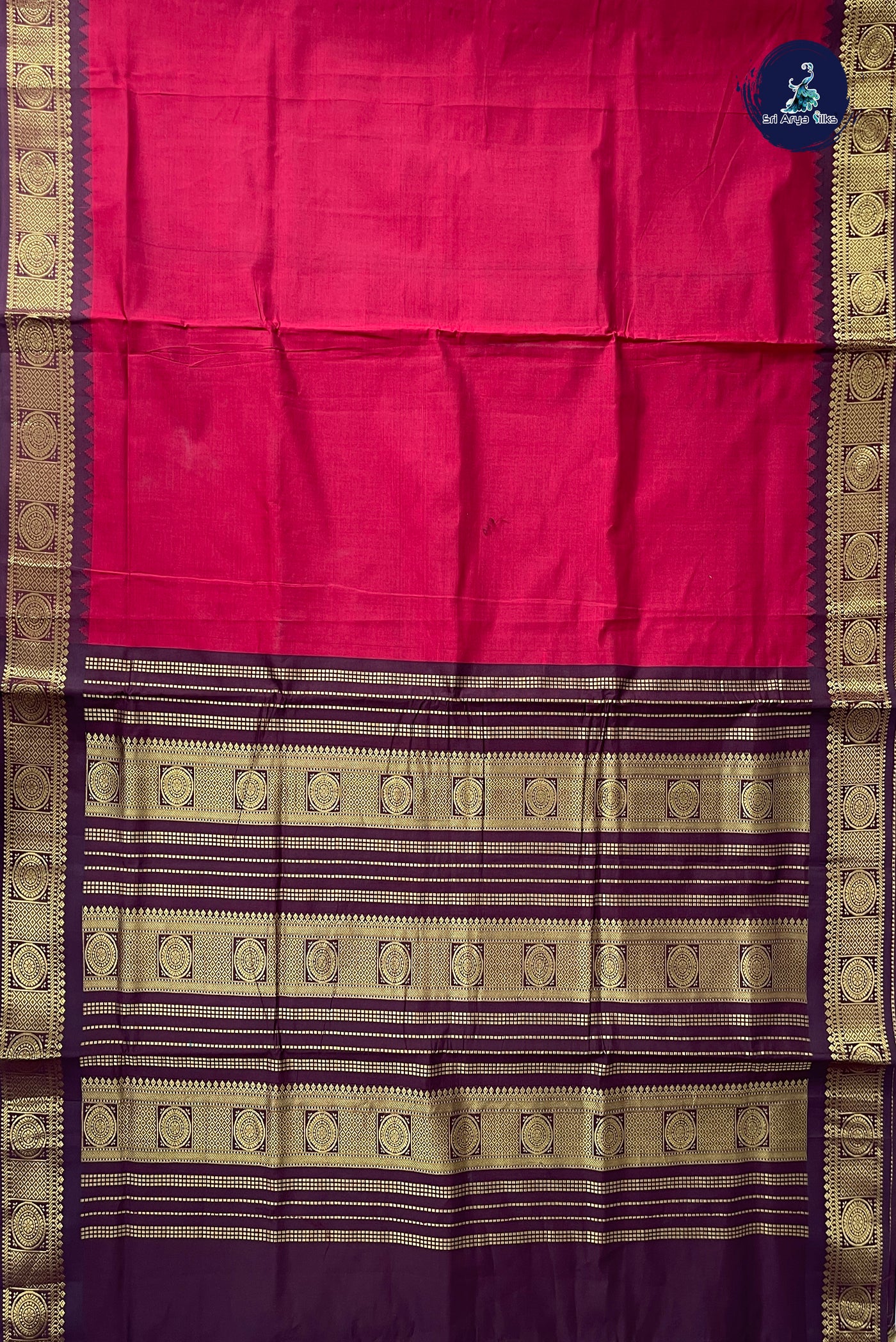 Red Half Pure Madisar Silk Cotton Saree With Plain Pattern