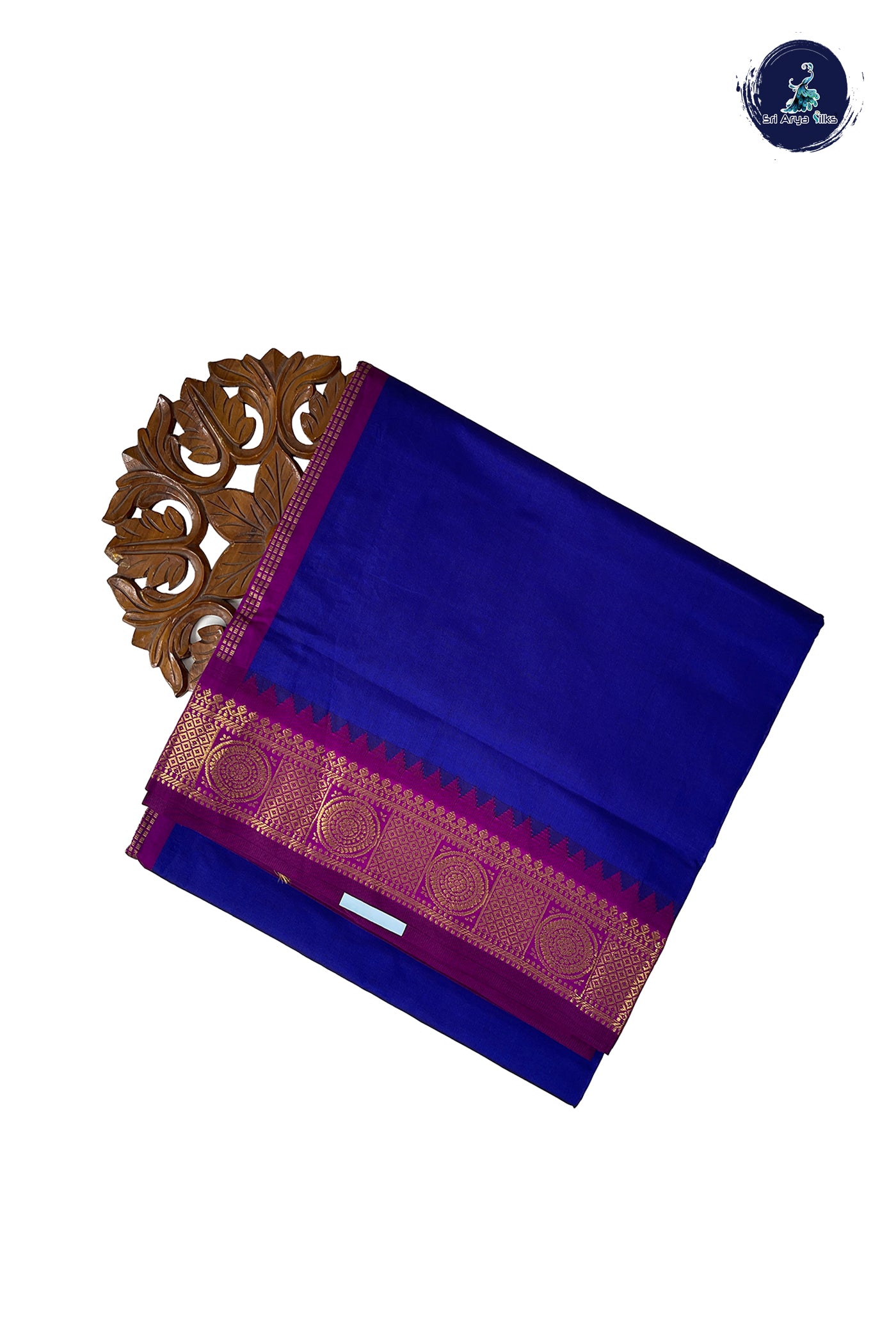 Blue Half Pure Madisar Silk Cotton Saree With Plain Pattern