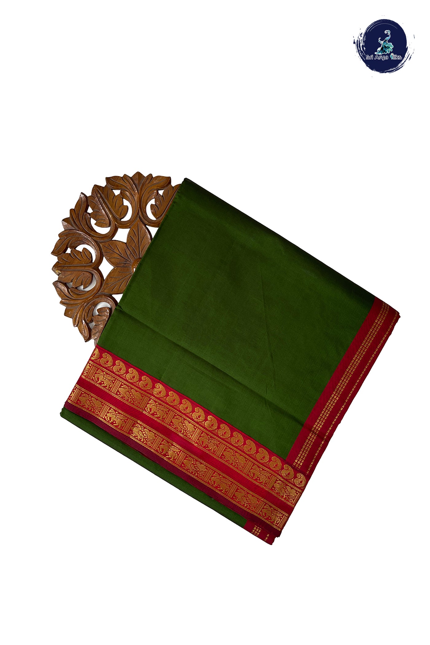 Green Half Pure Madisar Silk Cotton Saree With Plain Pattern