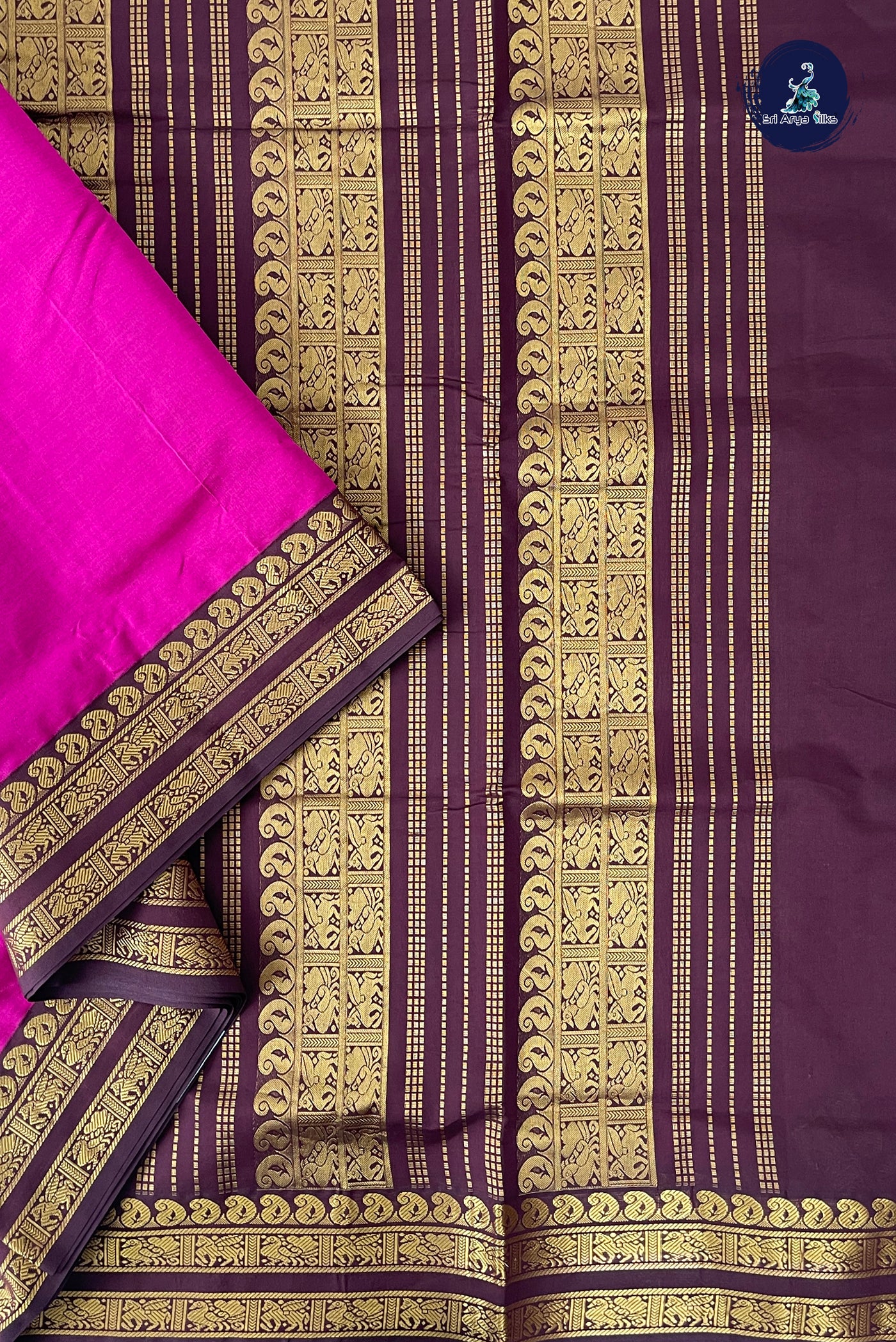 Pink Half Pure Madisar Silk Cotton Saree With Plain Pattern