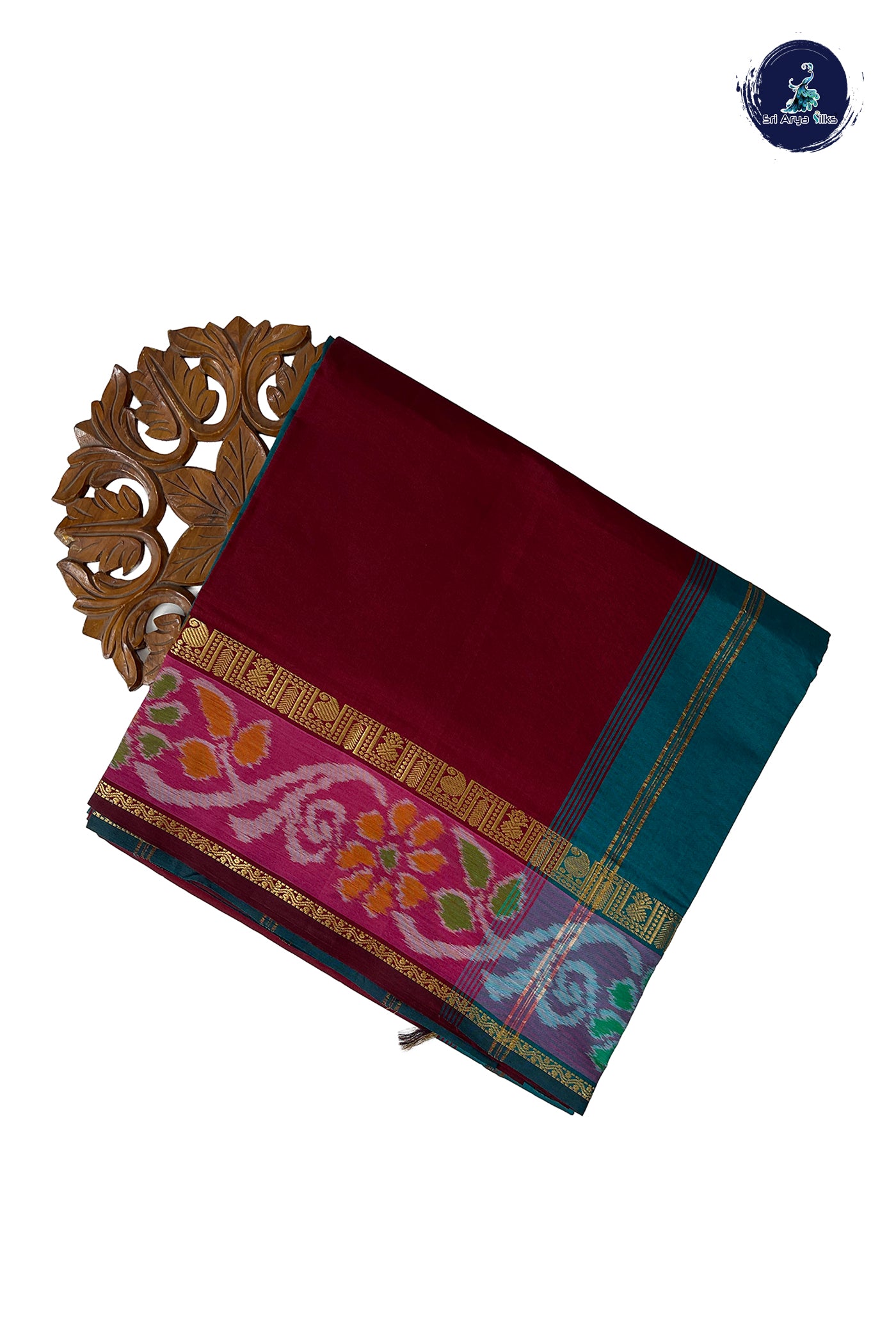 Brown Half Pure Madisar Silk Cotton Saree With Plain Pattern